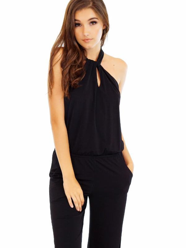 Black Stretch Twist Neck Jumpsuit