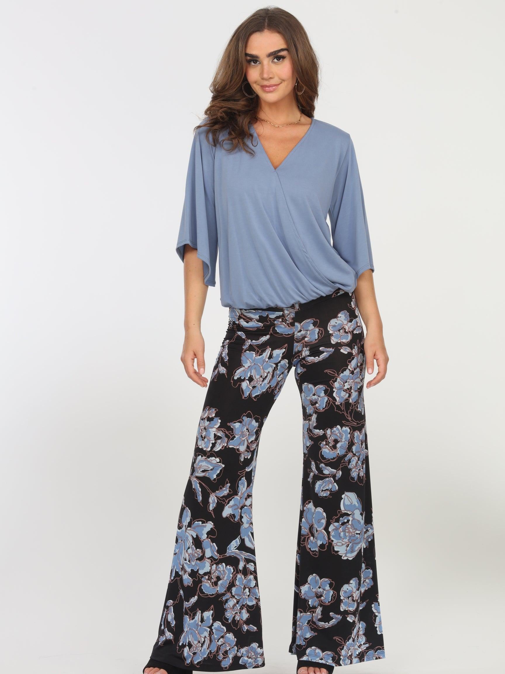 Dusty Blue Cupro Surplice Top-FINAL SALE