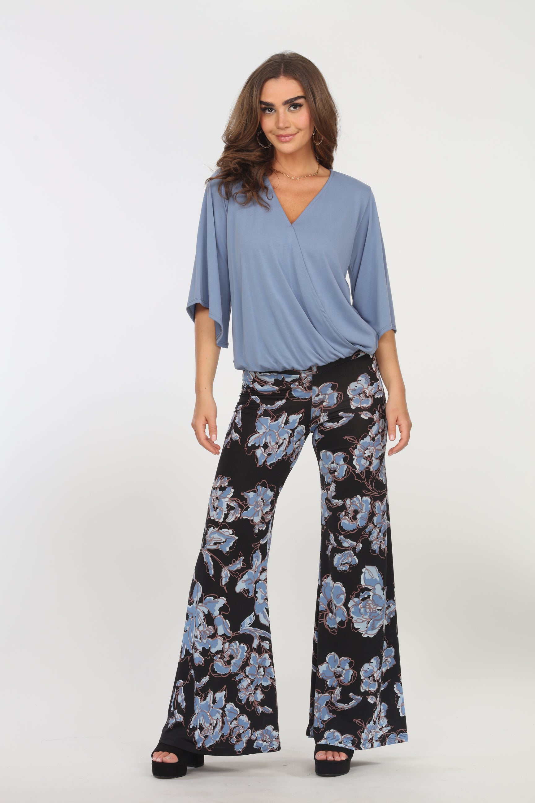 Dusty Blue Cupro Surplice Top-FINAL SALE