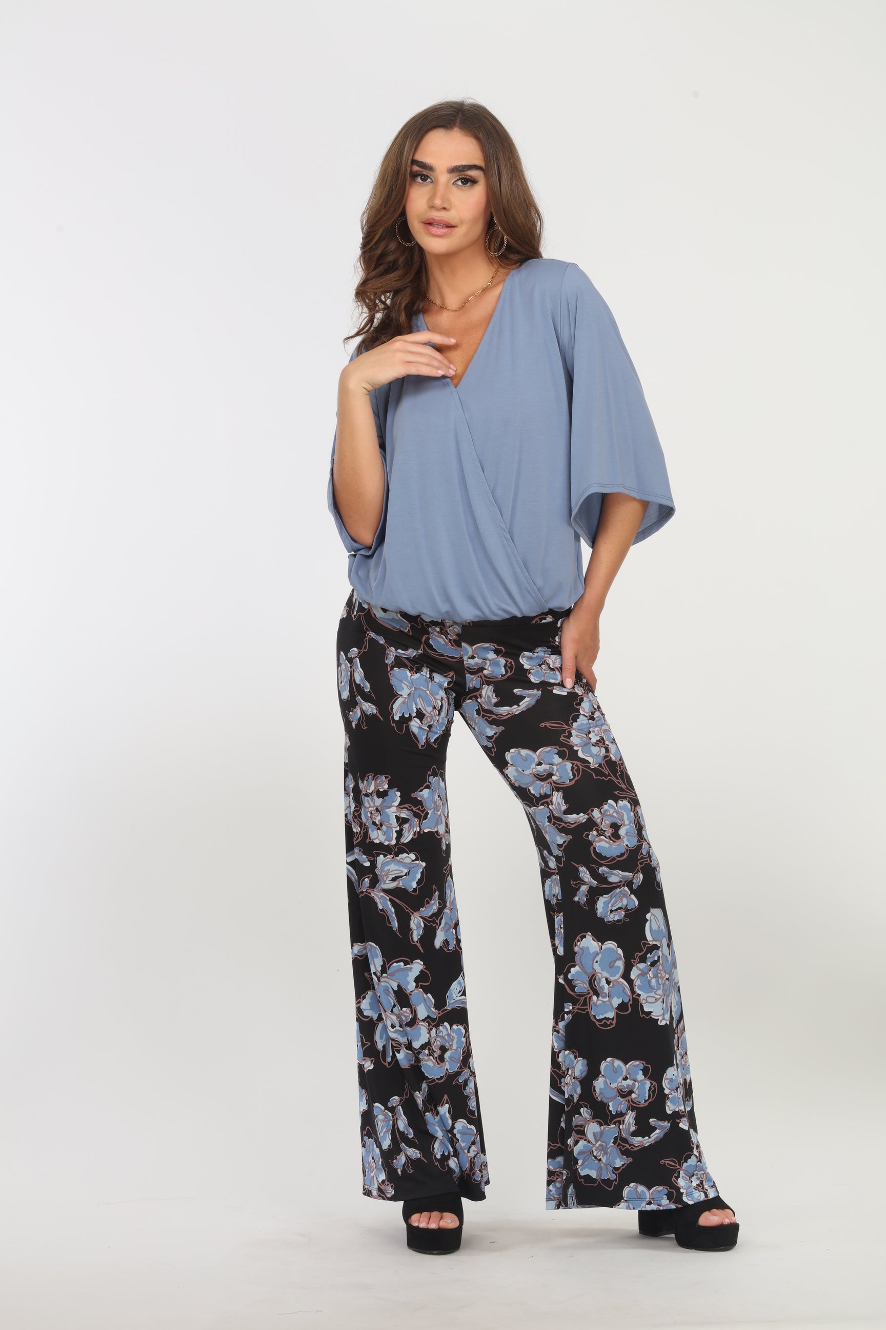 Dusty Blue Cupro Surplice Top-BEST SELLER