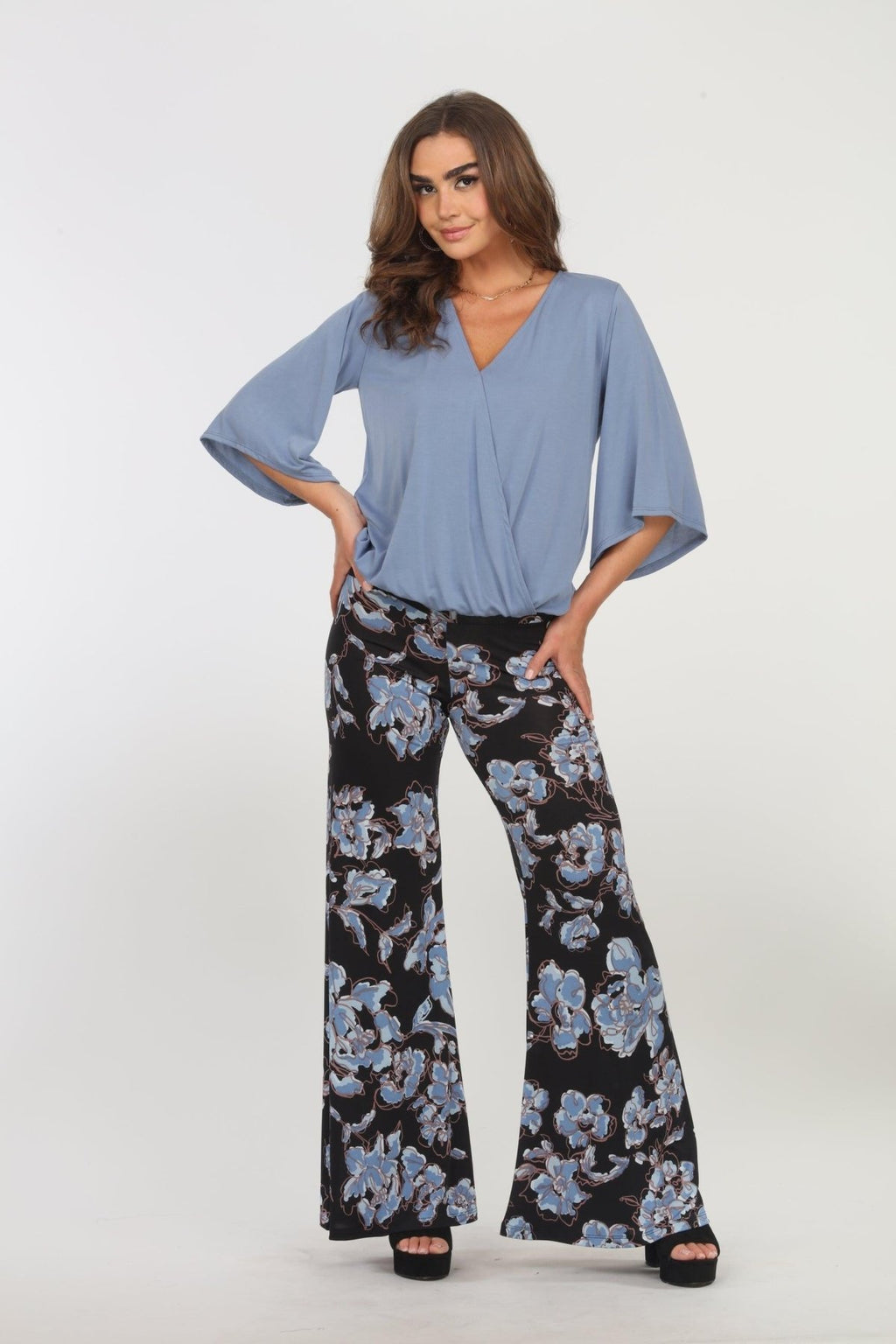 Dusty Blue Cupro Surplice Top-FINAL SALE