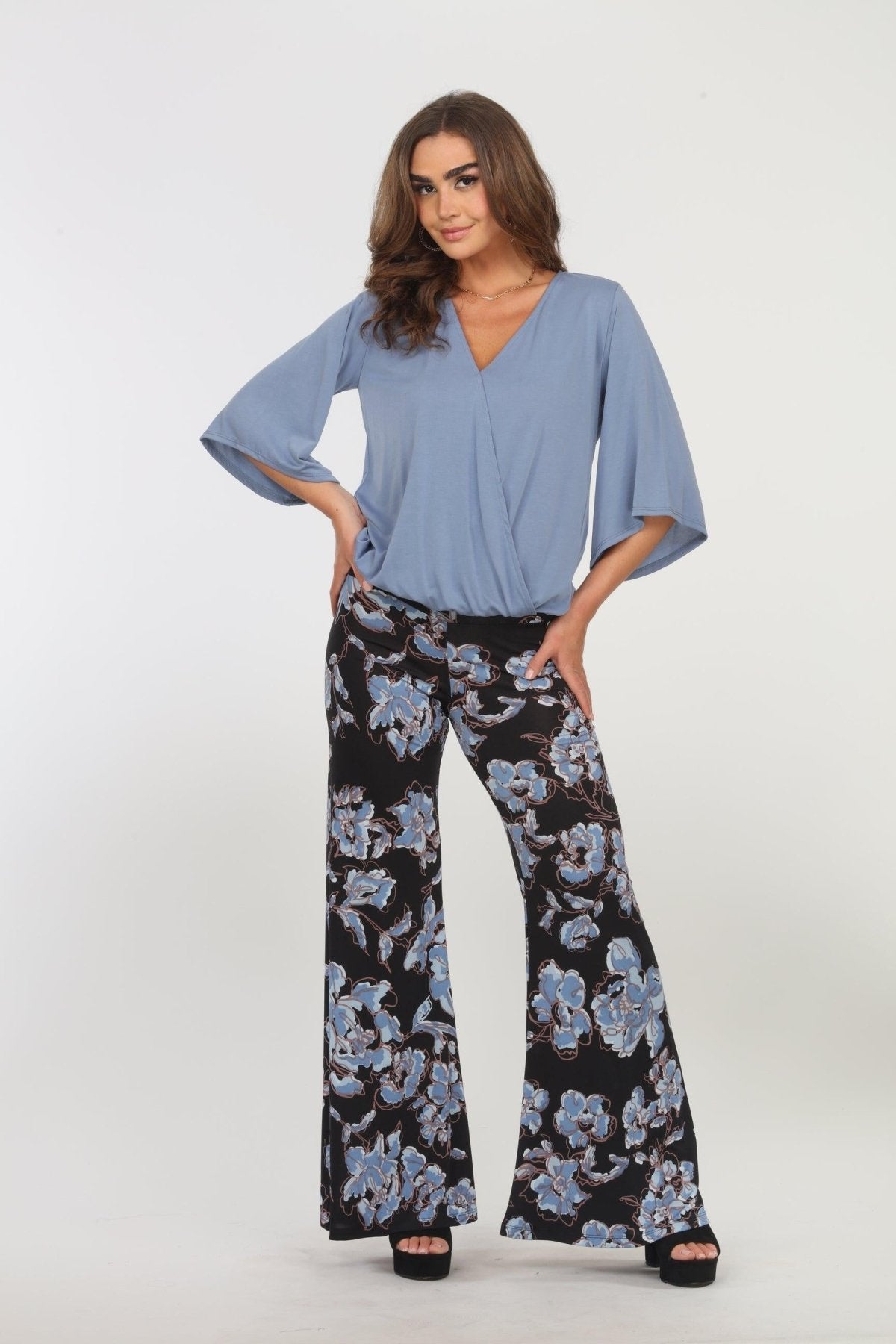 Dusty Blue Cupro Surplice Top-FINAL SALE