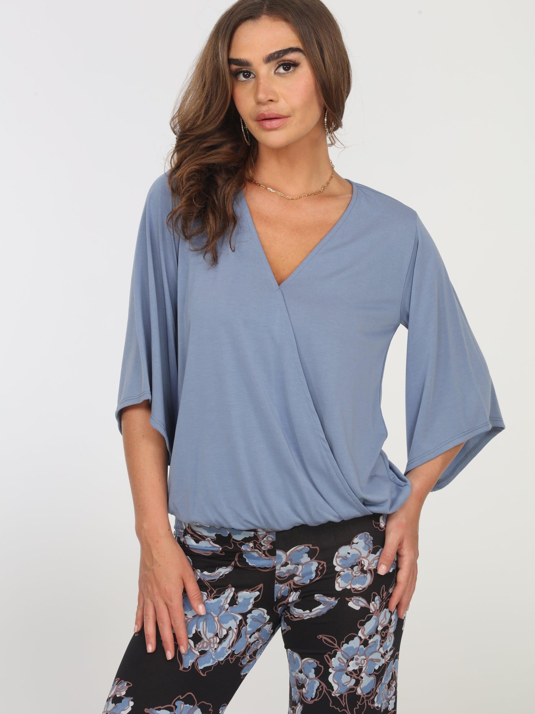 Dusty Blue Cupro Surplice Top-FINAL SALE
