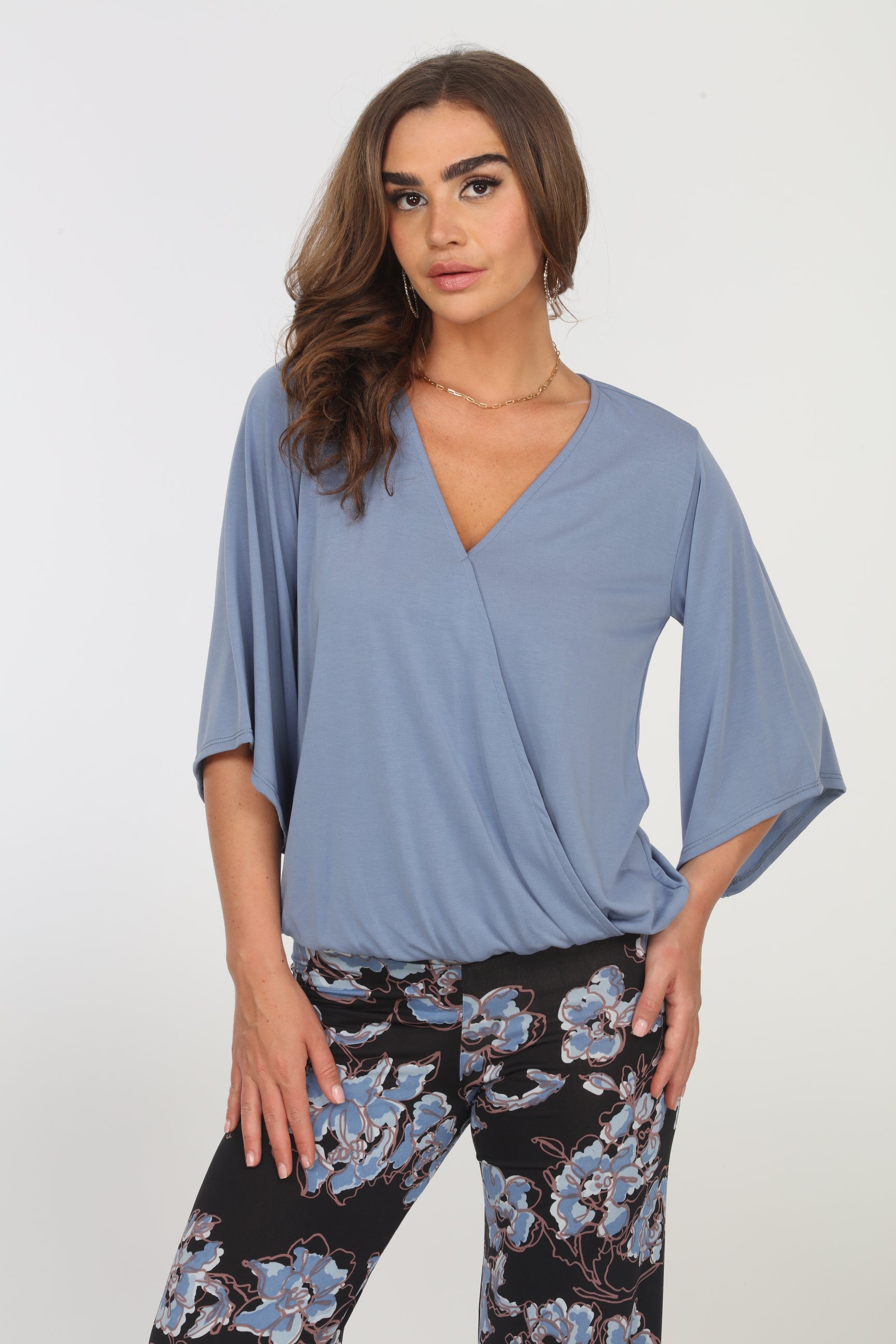 Dusty Blue Cupro Surplice Top-FINAL SALE