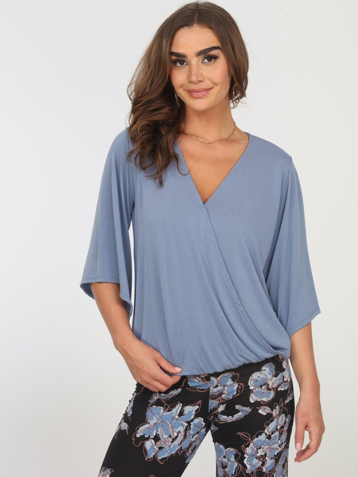 Dusty Blue Cupro Surplice Top-FINAL SALE