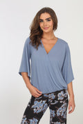 Dusty Blue Cupro Surplice Top-FINAL SALE