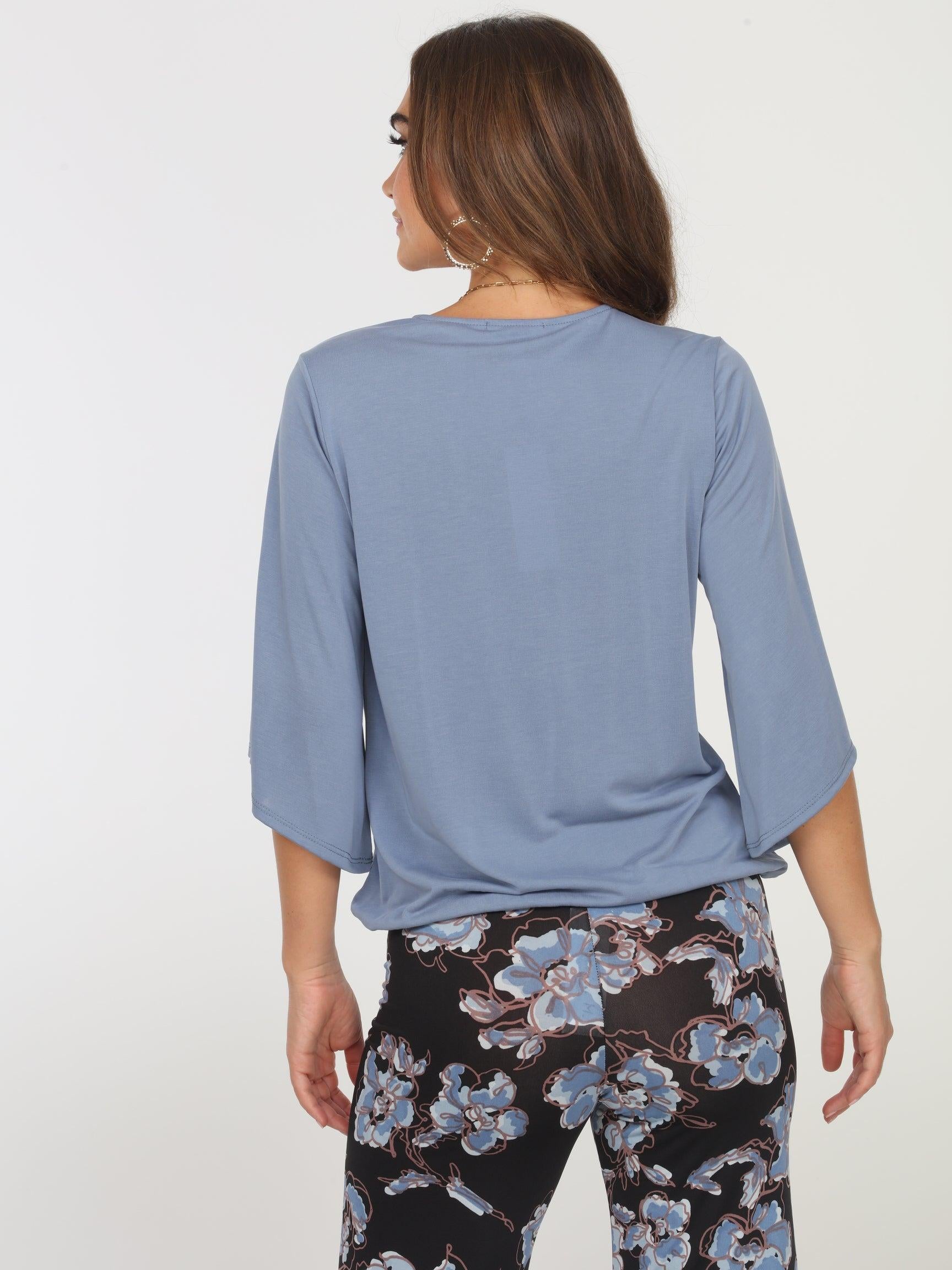 Dusty Blue Cupro Surplice Top-FINAL SALE