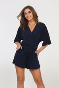 Navy Kimono Sleeve Stretch Romper - BEST SELLER