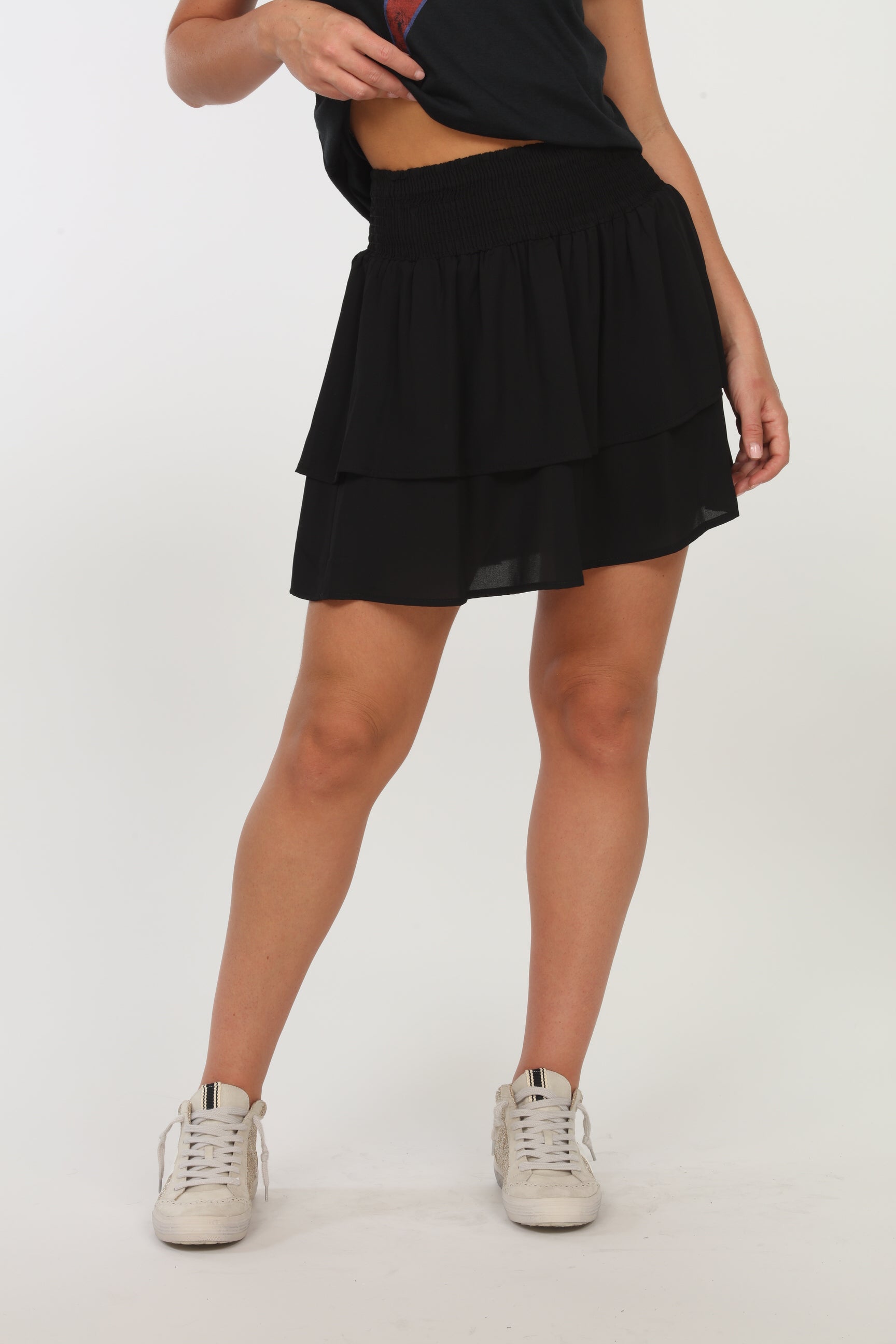 Black Woven Ruffle Smocked Skirt- SALE