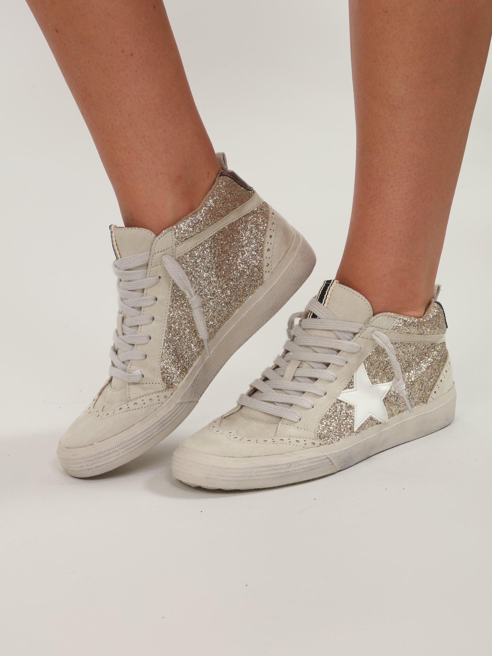 Paulina Gold Glitter High-Top Sneakers-FINAL SALE