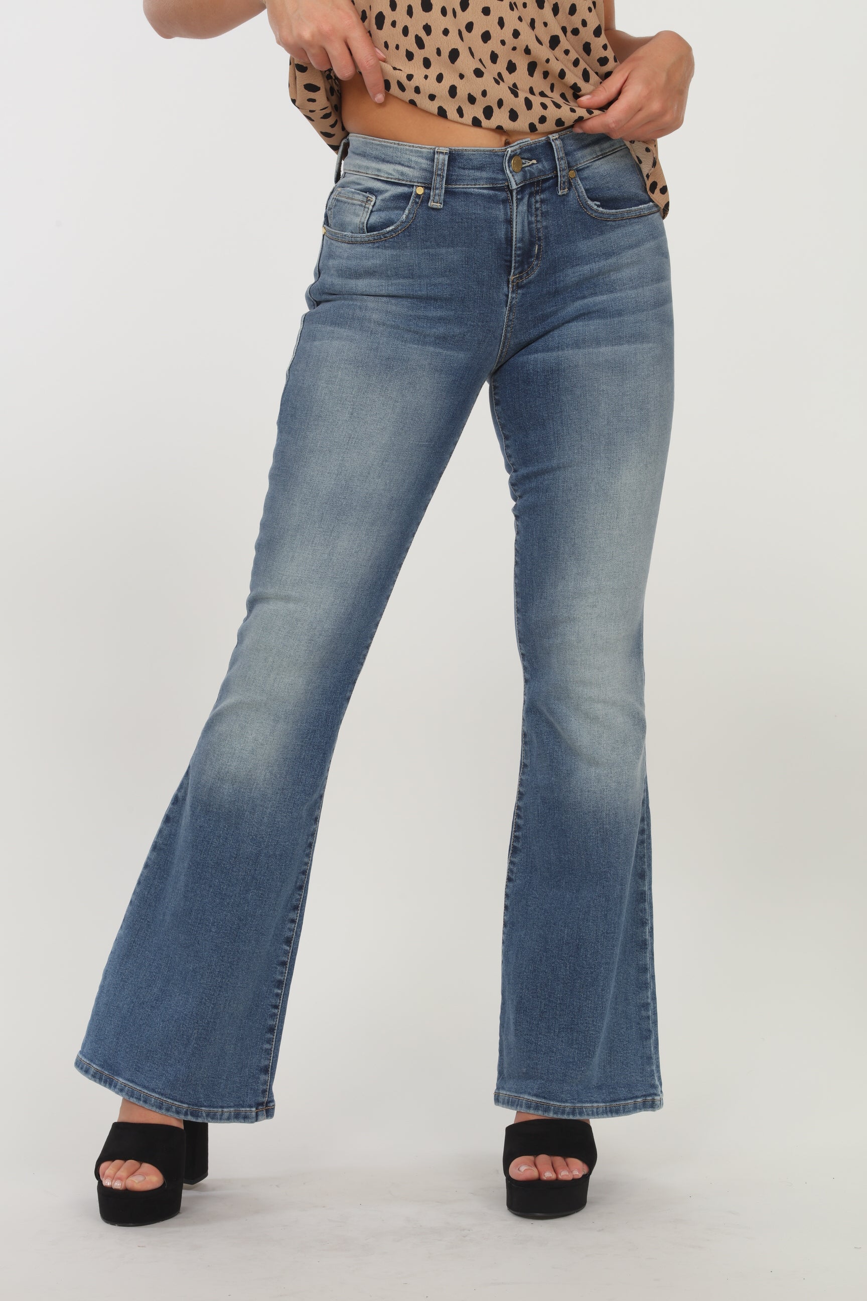Level 99 Dahlia Mid Rise Flare Jeans - Medium Wash