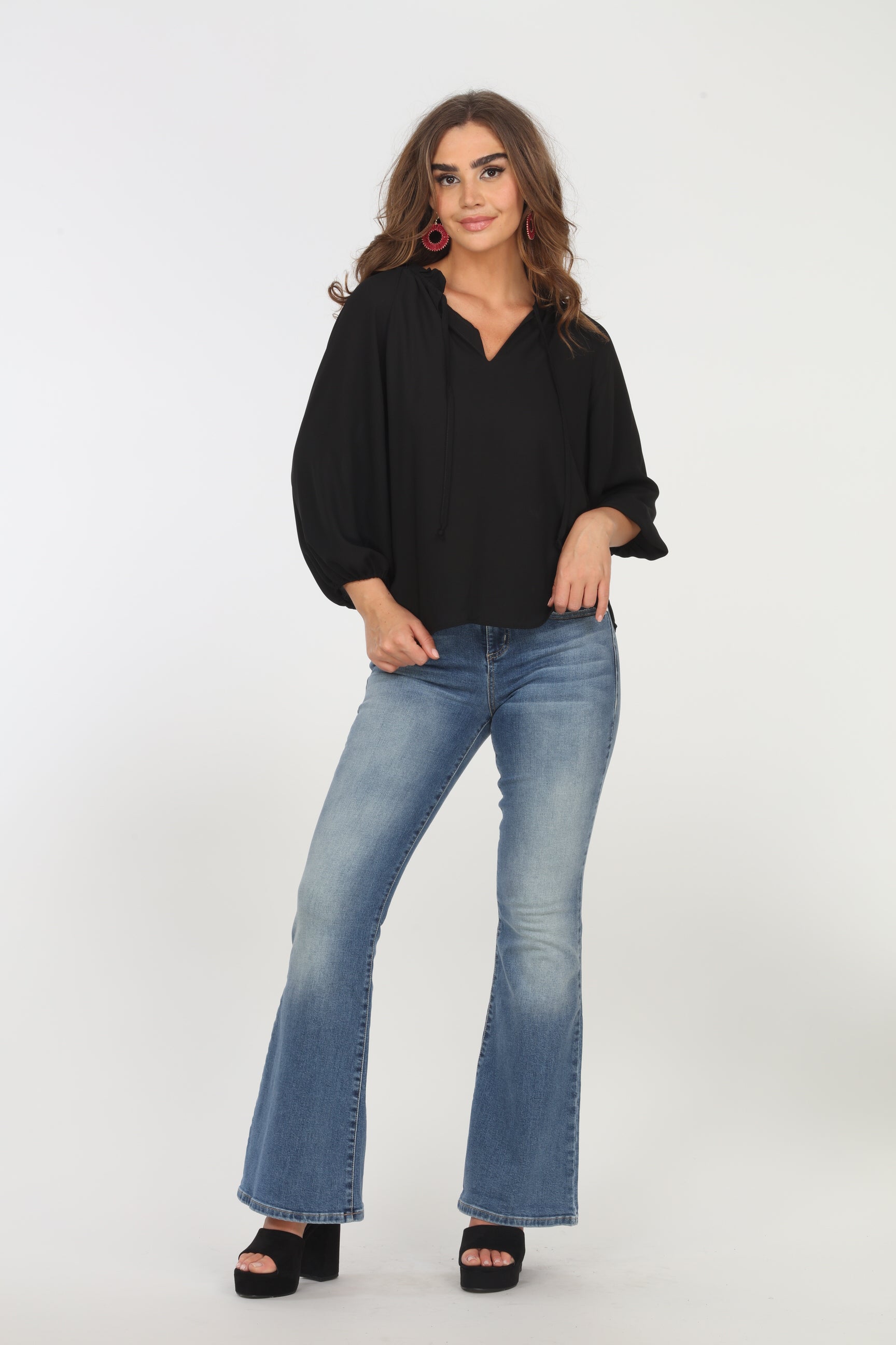 Black Split-Neck Blouse - BEST SELLER