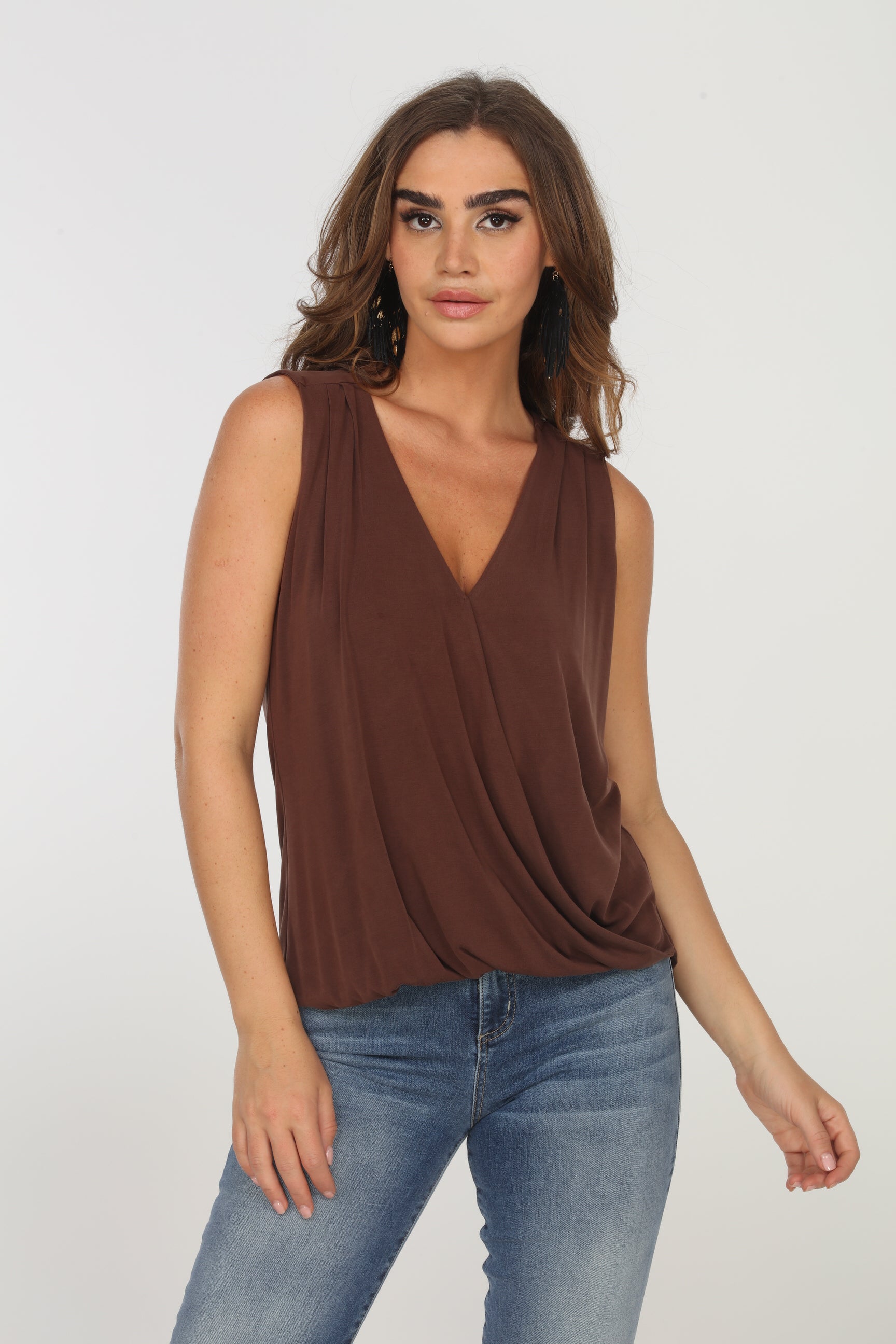 The Everyday Cupro Surplice Tank - Cocoa