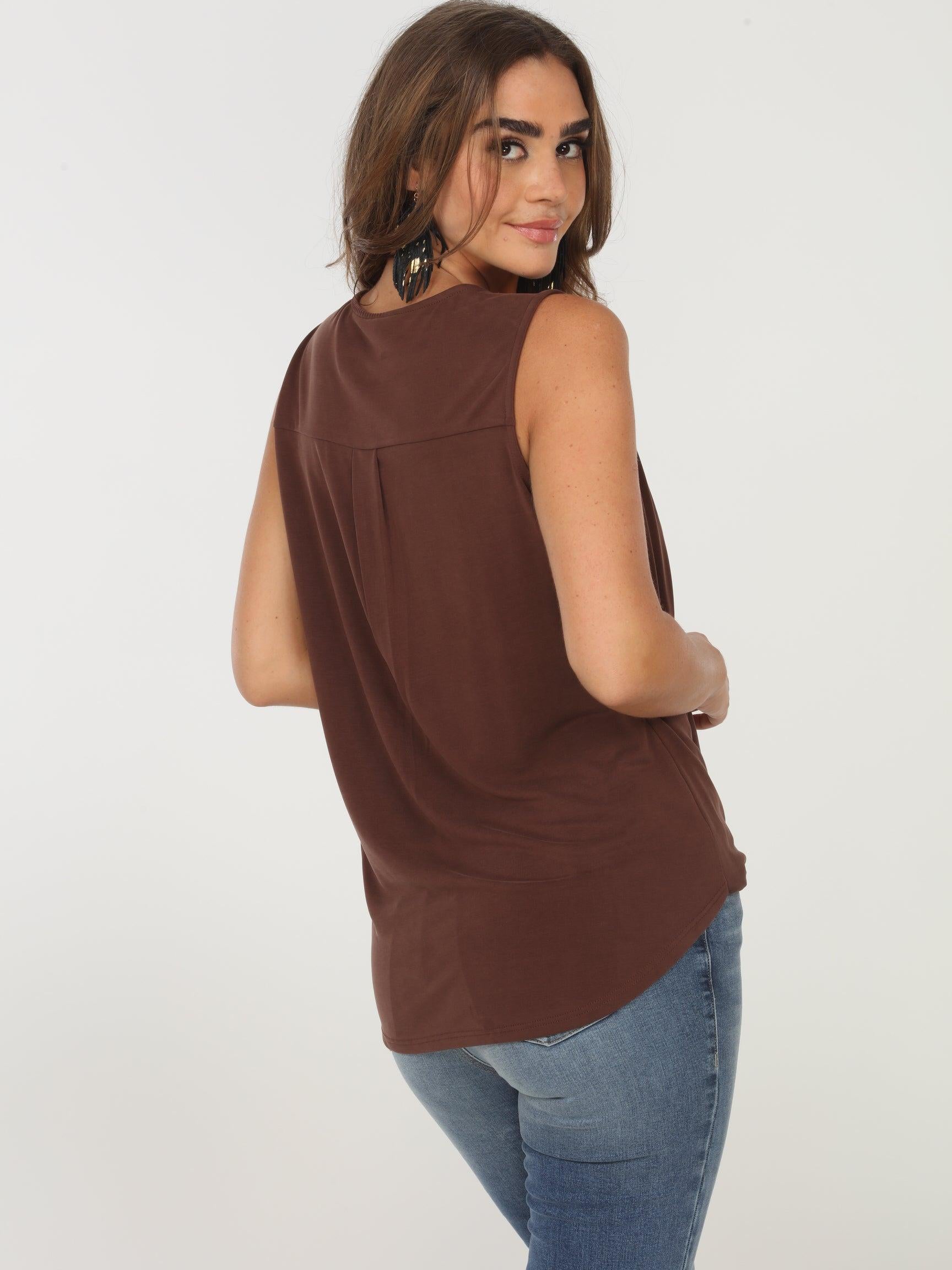 The Everyday Cupro Surplice Tank - Cocoa