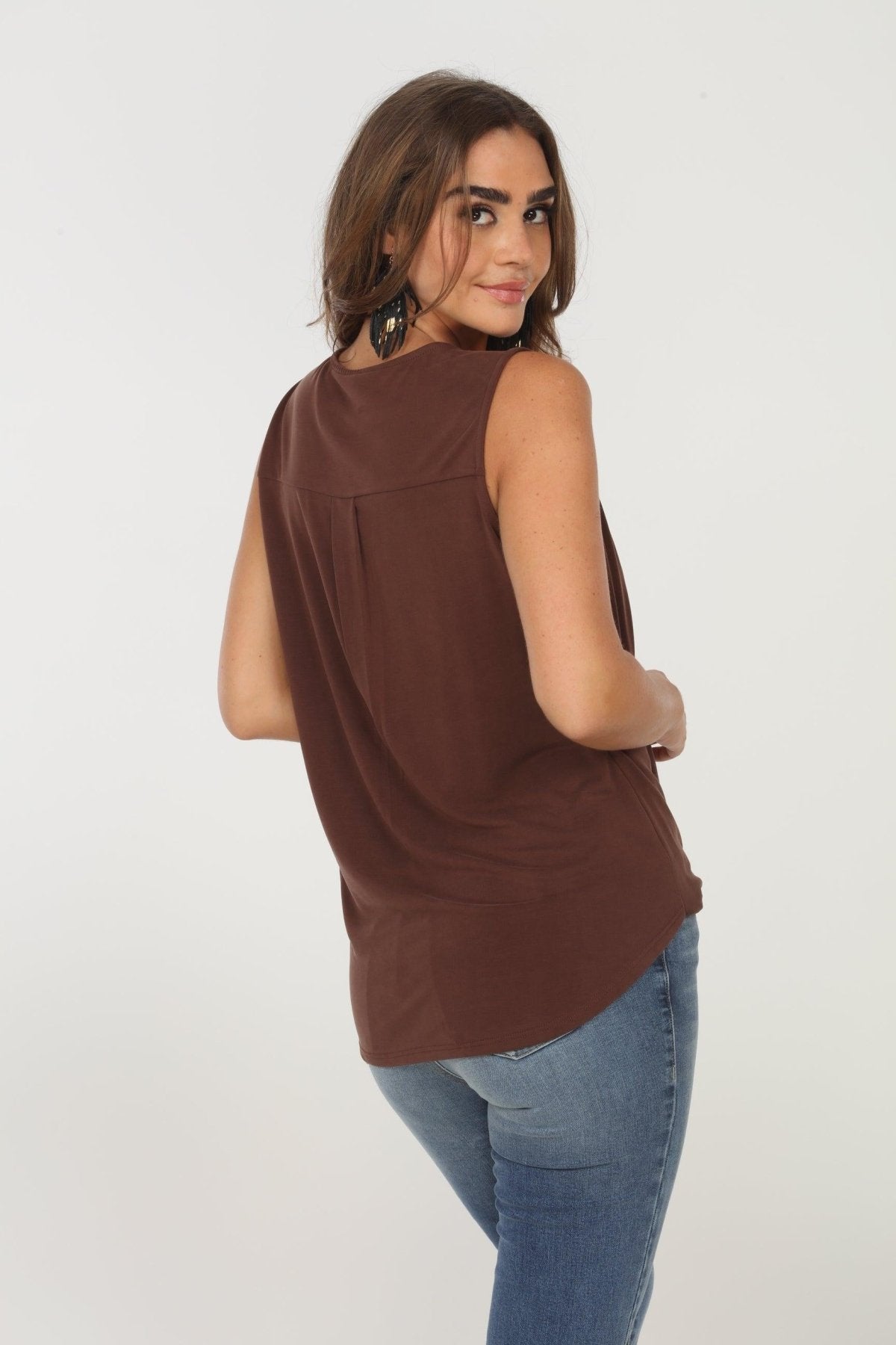 The Everyday Cupro Surplice Tank - Cocoa