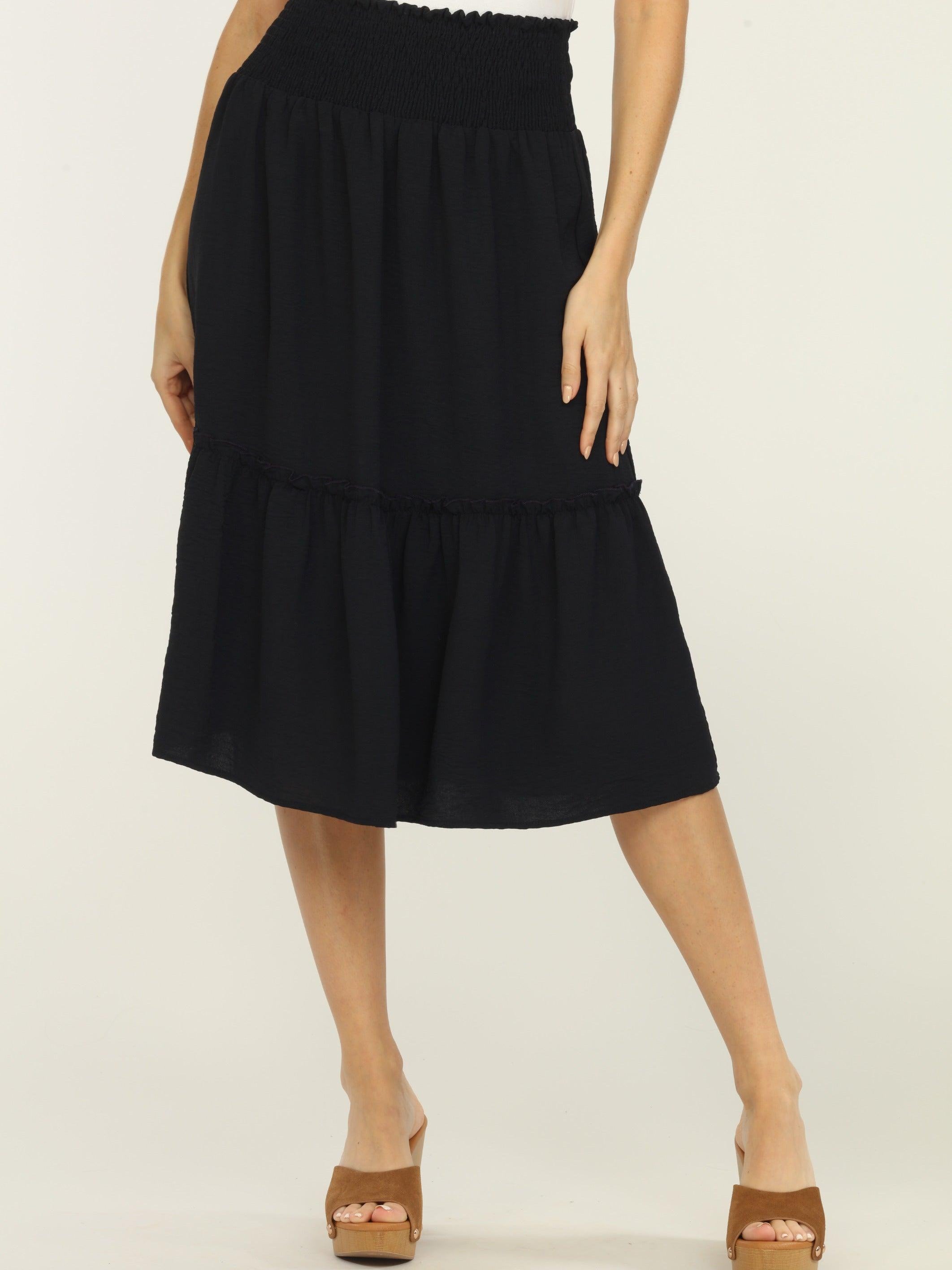 Navy Airflow Smocked Midi Skirt - Final Sale
