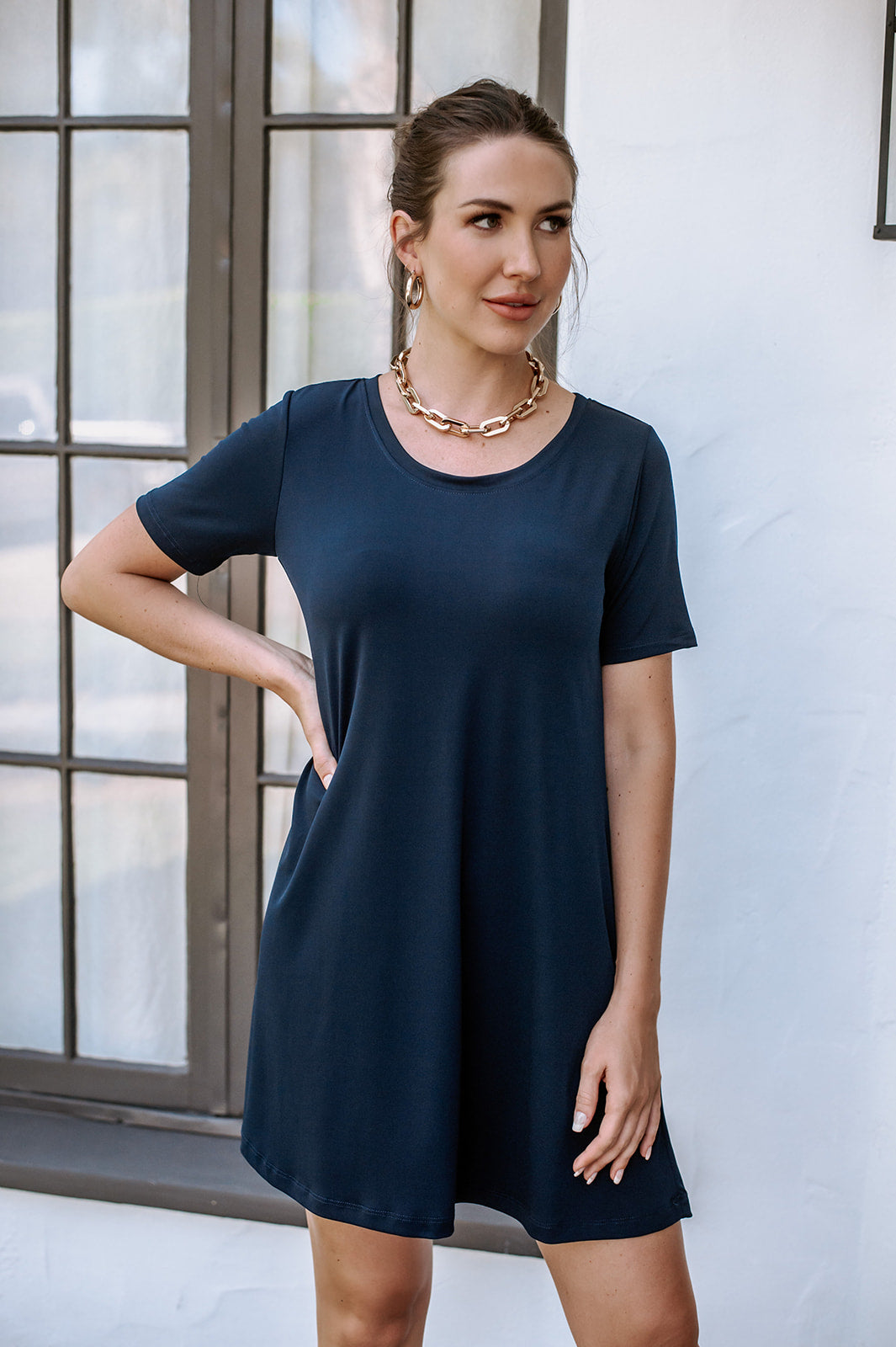 Navy ITY Stretch Swing Dress