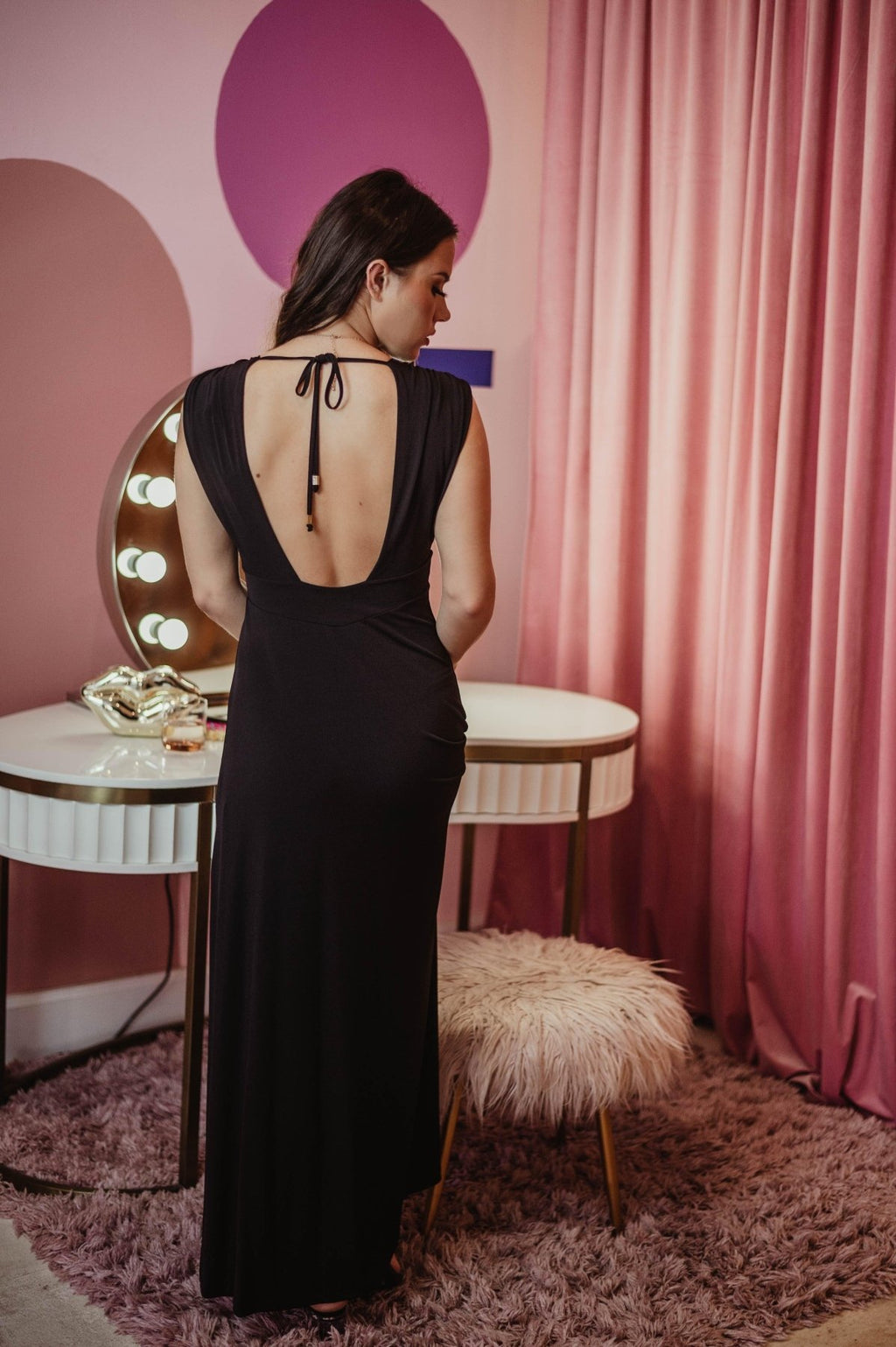 Black Stretch Deep V Maxi Dress-BEST SELLER