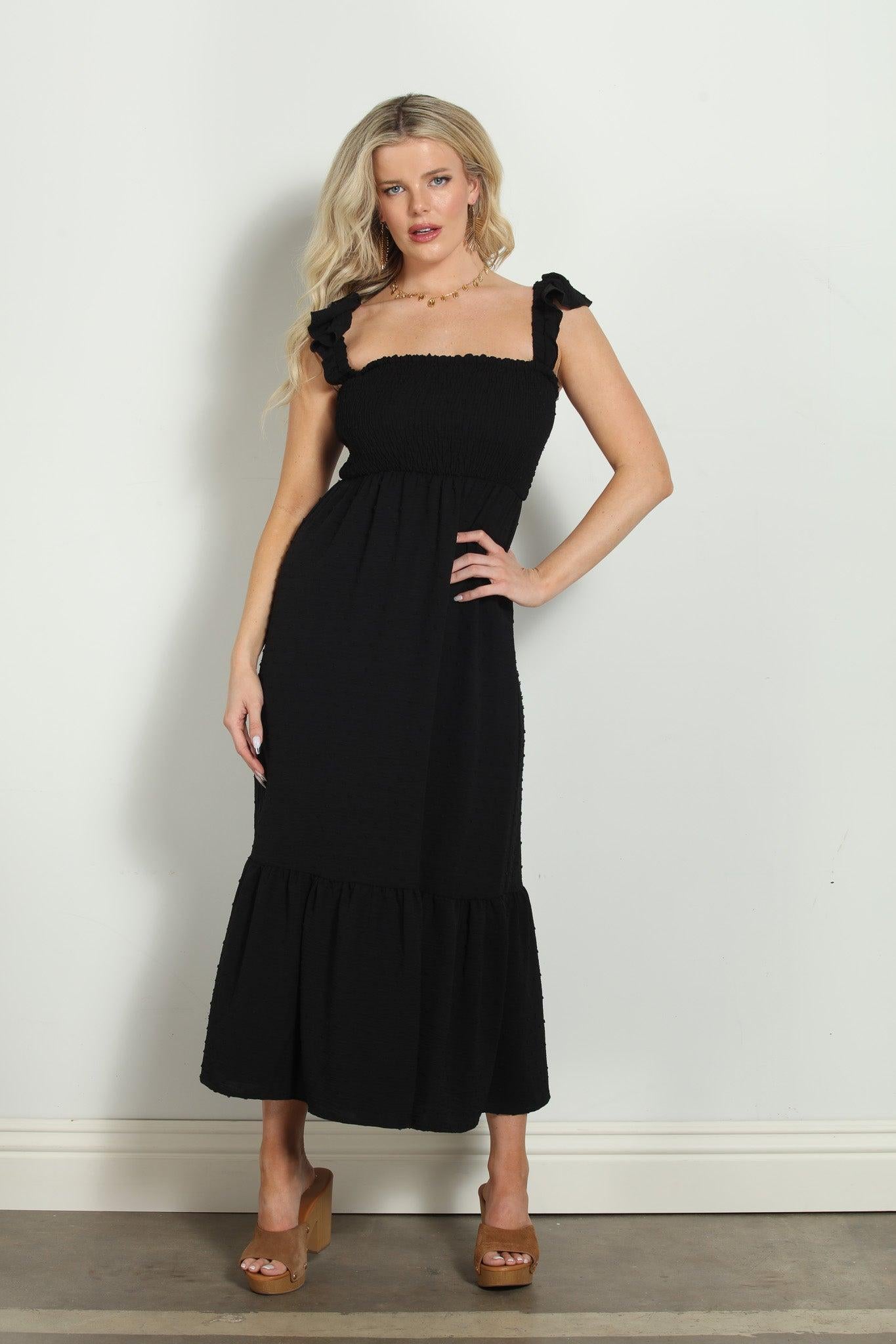 Black Airflow Smocked Tank Maxi Dress-FINAL SALE