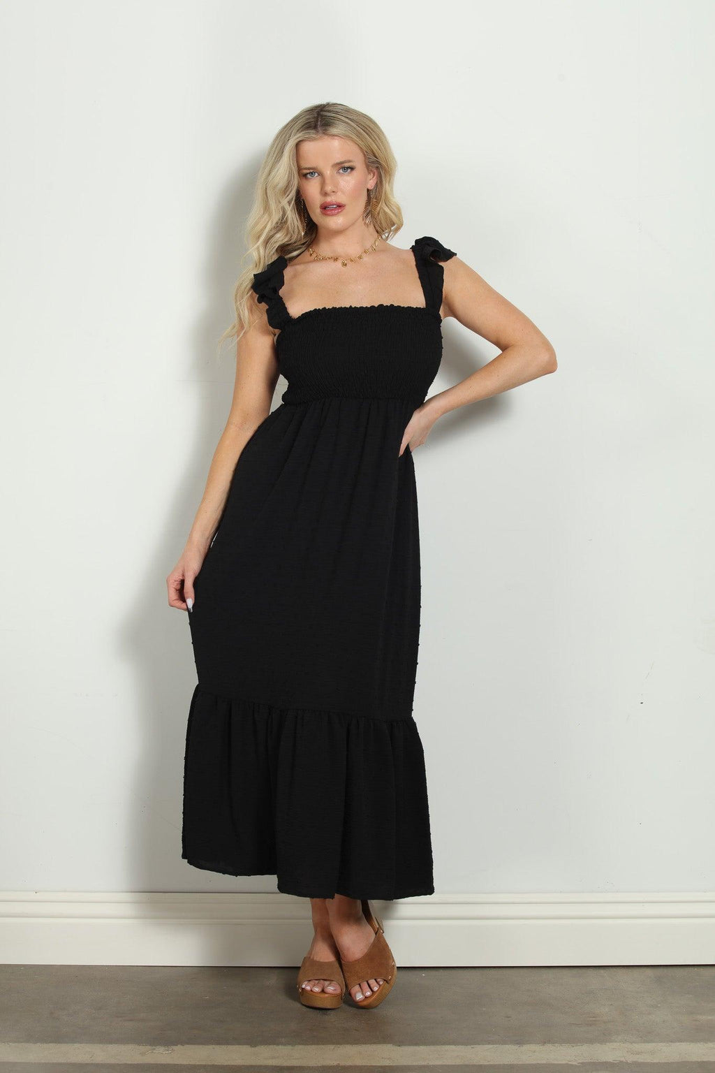 Black Airflow Smocked Tank Maxi Dress-FINAL SALE