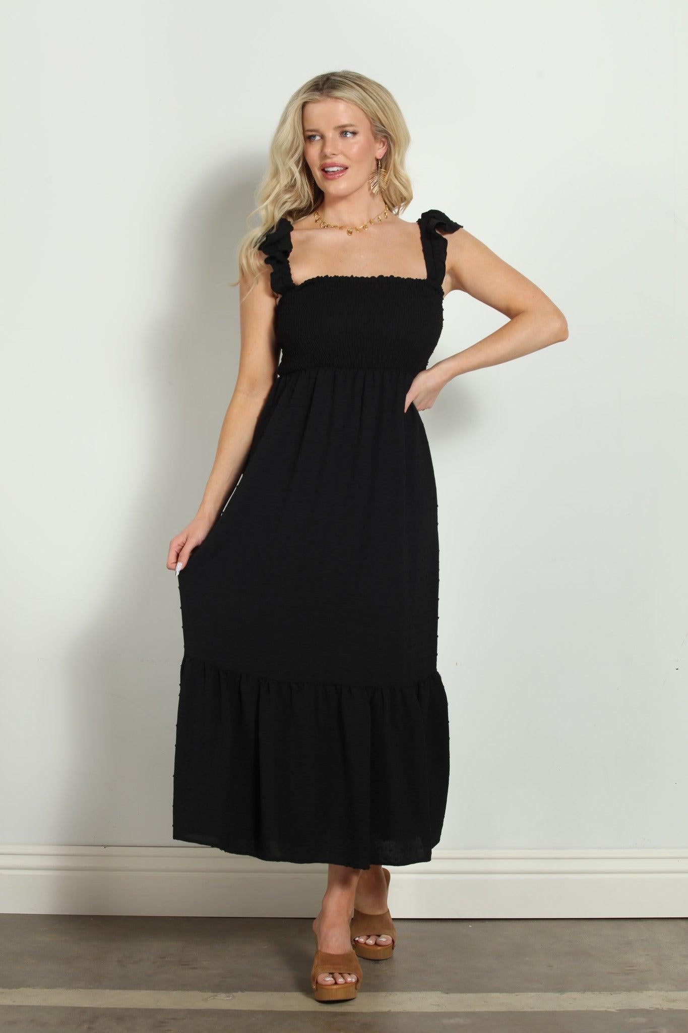 Black Airflow Smocked Tank Maxi Dress-FINAL SALE
