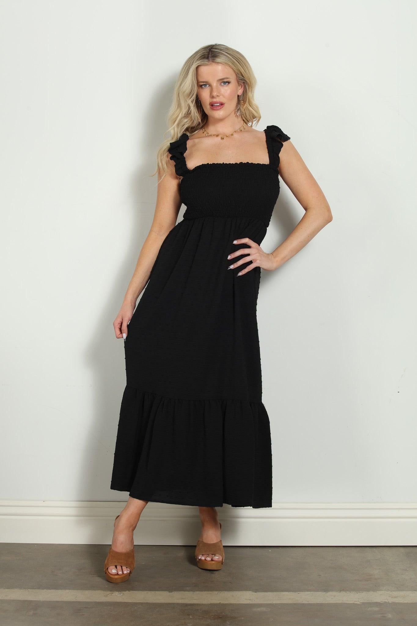 Black Airflow Smocked Tank Maxi Dress-FINAL SALE