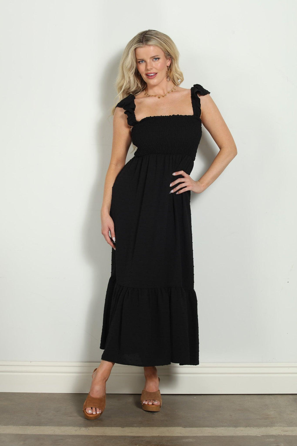 Black Airflow Smocked Tank Maxi Dress-FINAL SALE