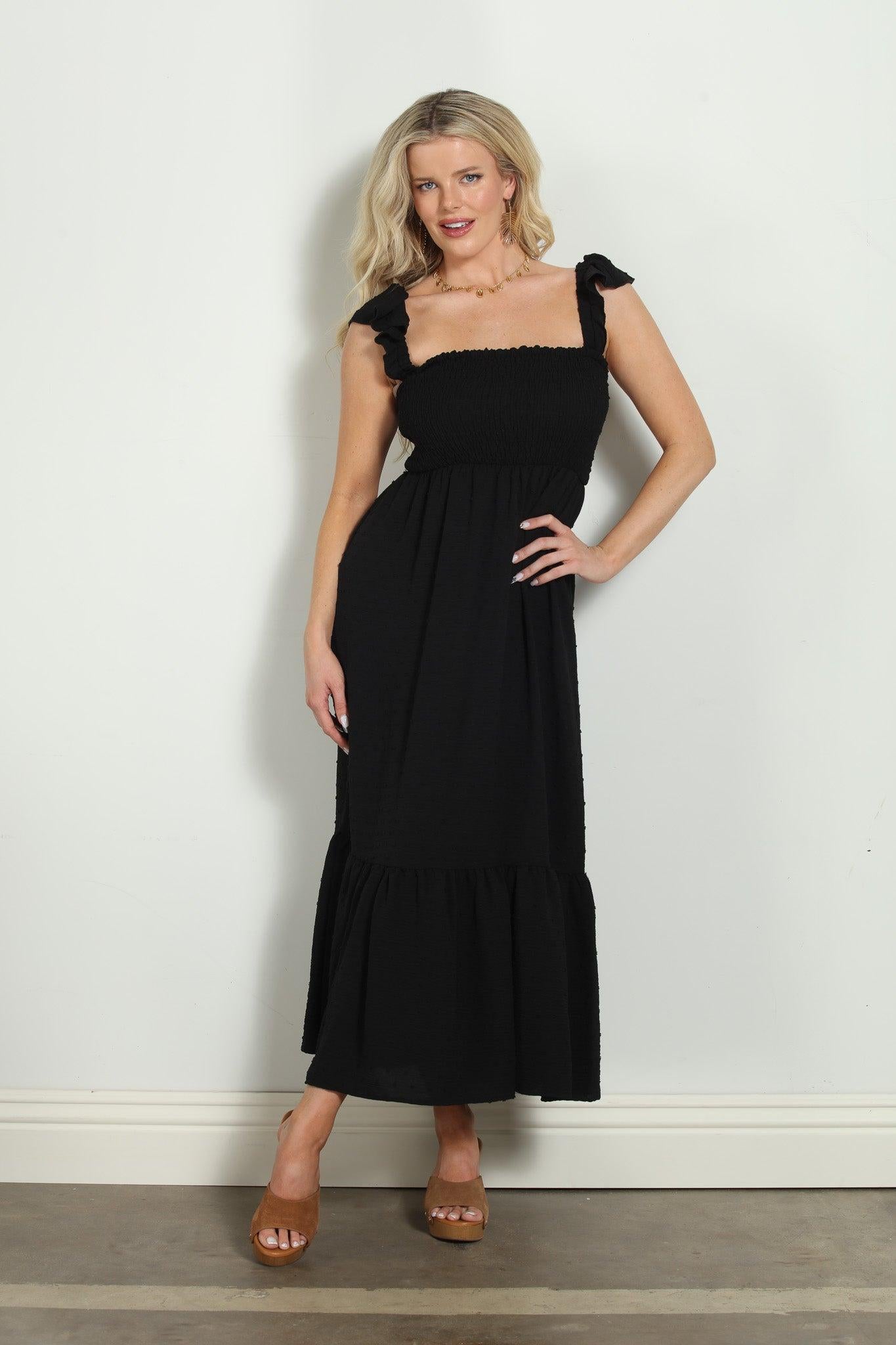 Black Airflow Smocked Tank Maxi Dress