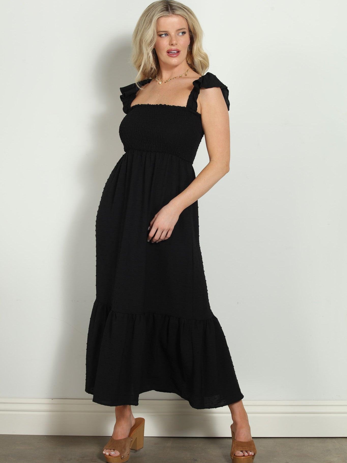 Black Airflow Smocked Tank Maxi Dress-FINAL SALE