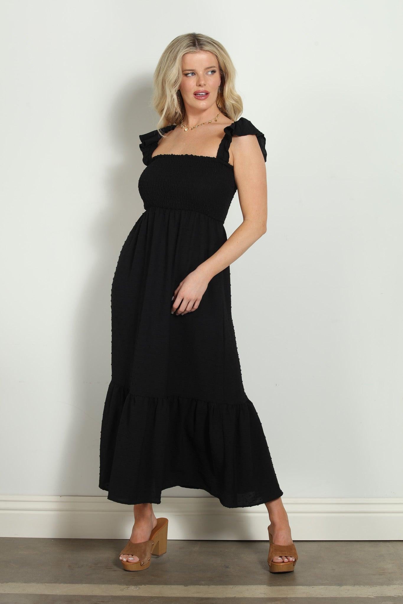 Black Airflow Smocked Tank Maxi Dress-FINAL SALE