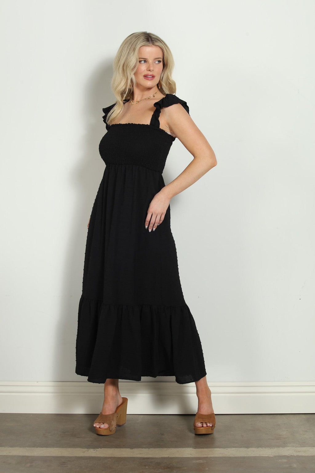 Black Airflow Smocked Tank Maxi Dress-FINAL SALE