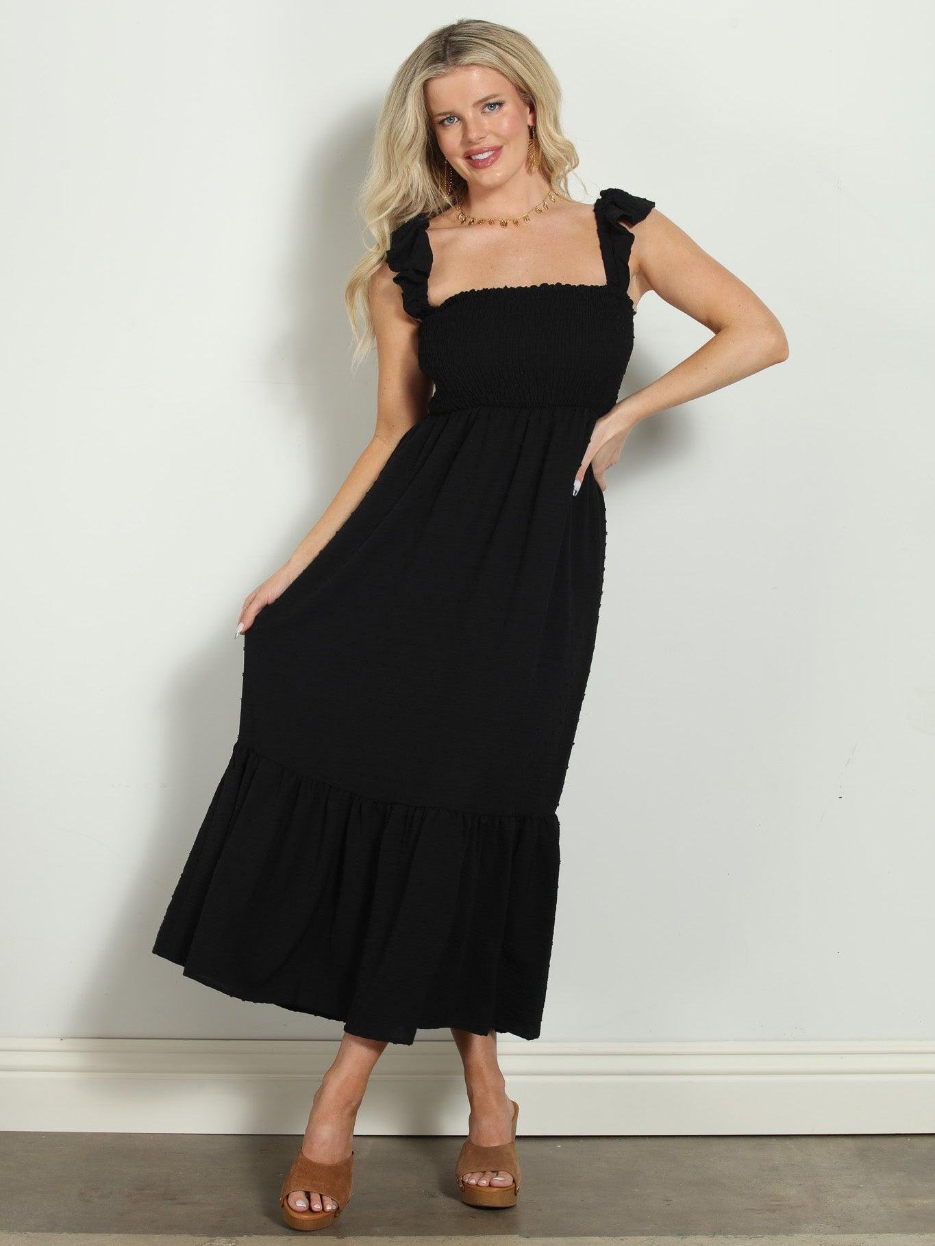 Black Airflow Smocked Tank Maxi Dress-FINAL SALE