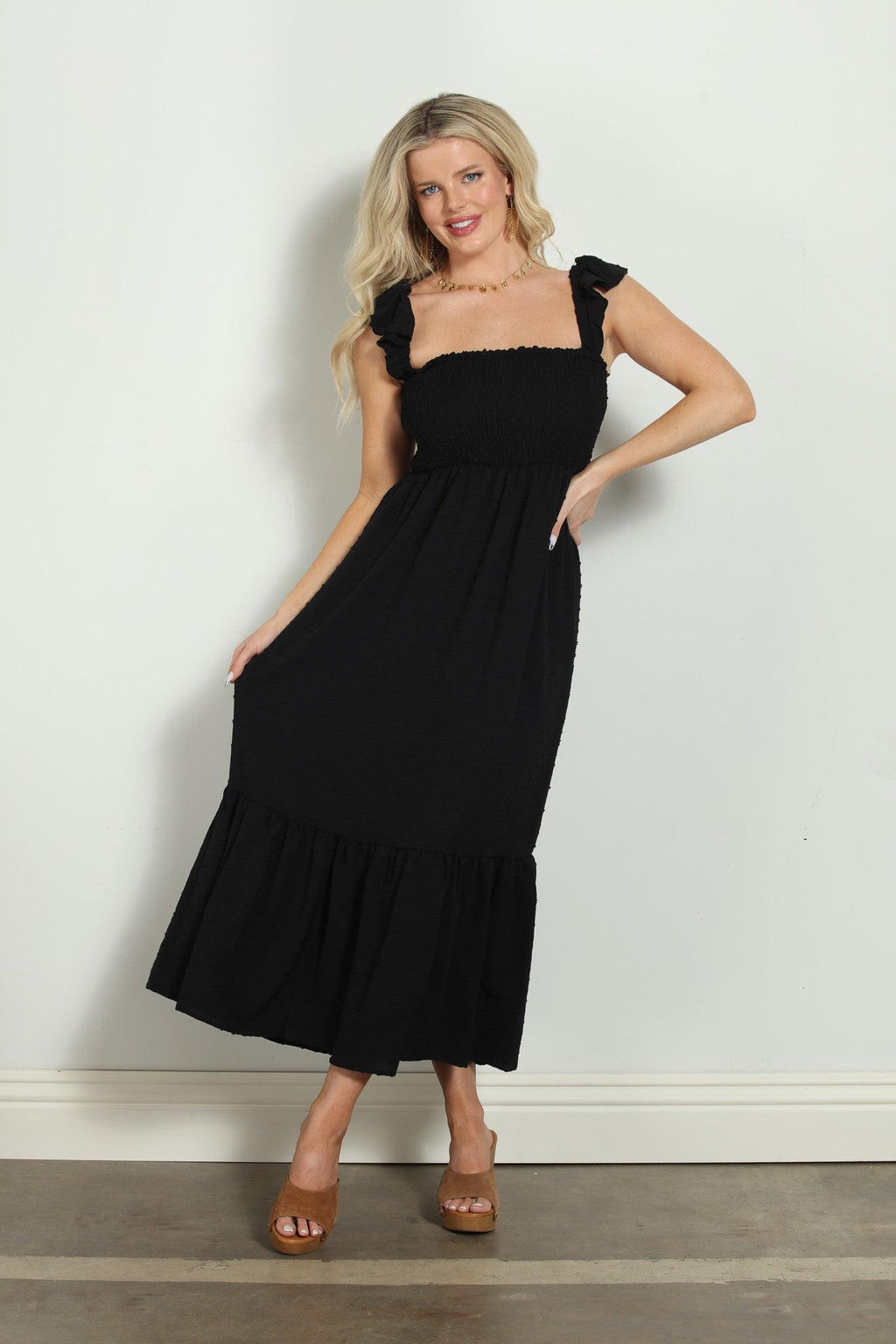 Black Airflow Smocked Tank Maxi Dress-FINAL SALE