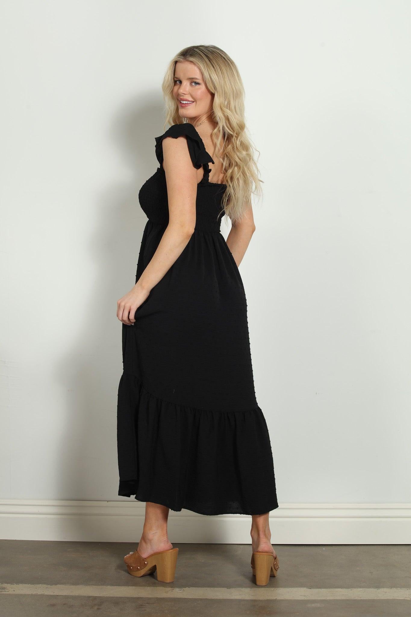 Black Airflow Smocked Tank Maxi Dress