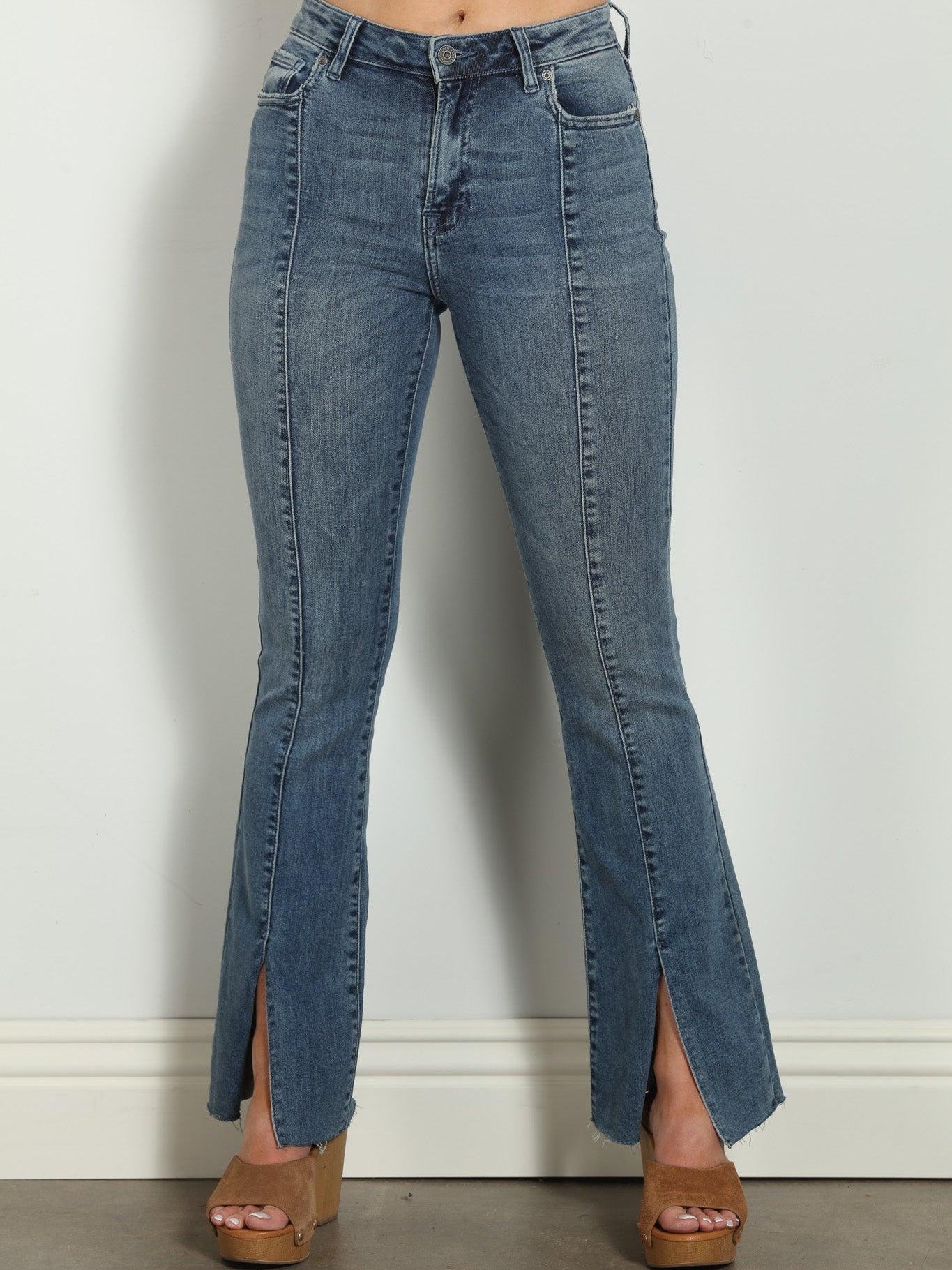 Happi Front Slit Flare Jeans - Medium Dark-FINAL SALE