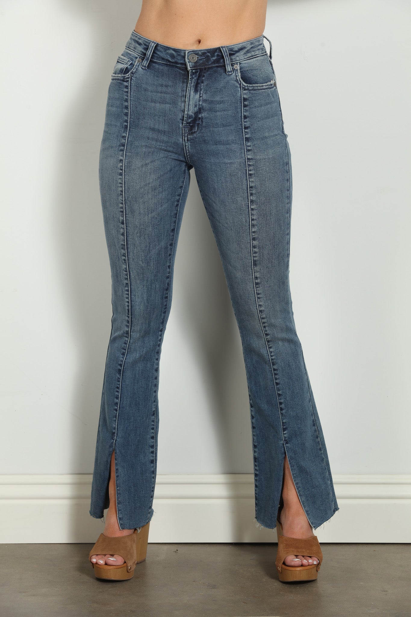 Happi Front Slit Flare Jeans - Medium Dark-FINAL SALE