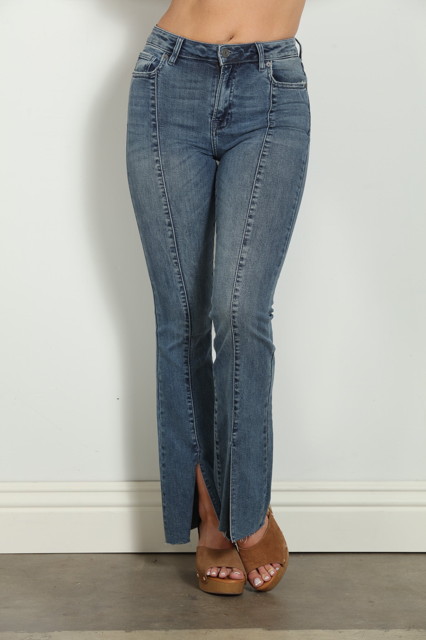 Happi Front Slit Flare Jeans - Medium Dark-FINAL SALE