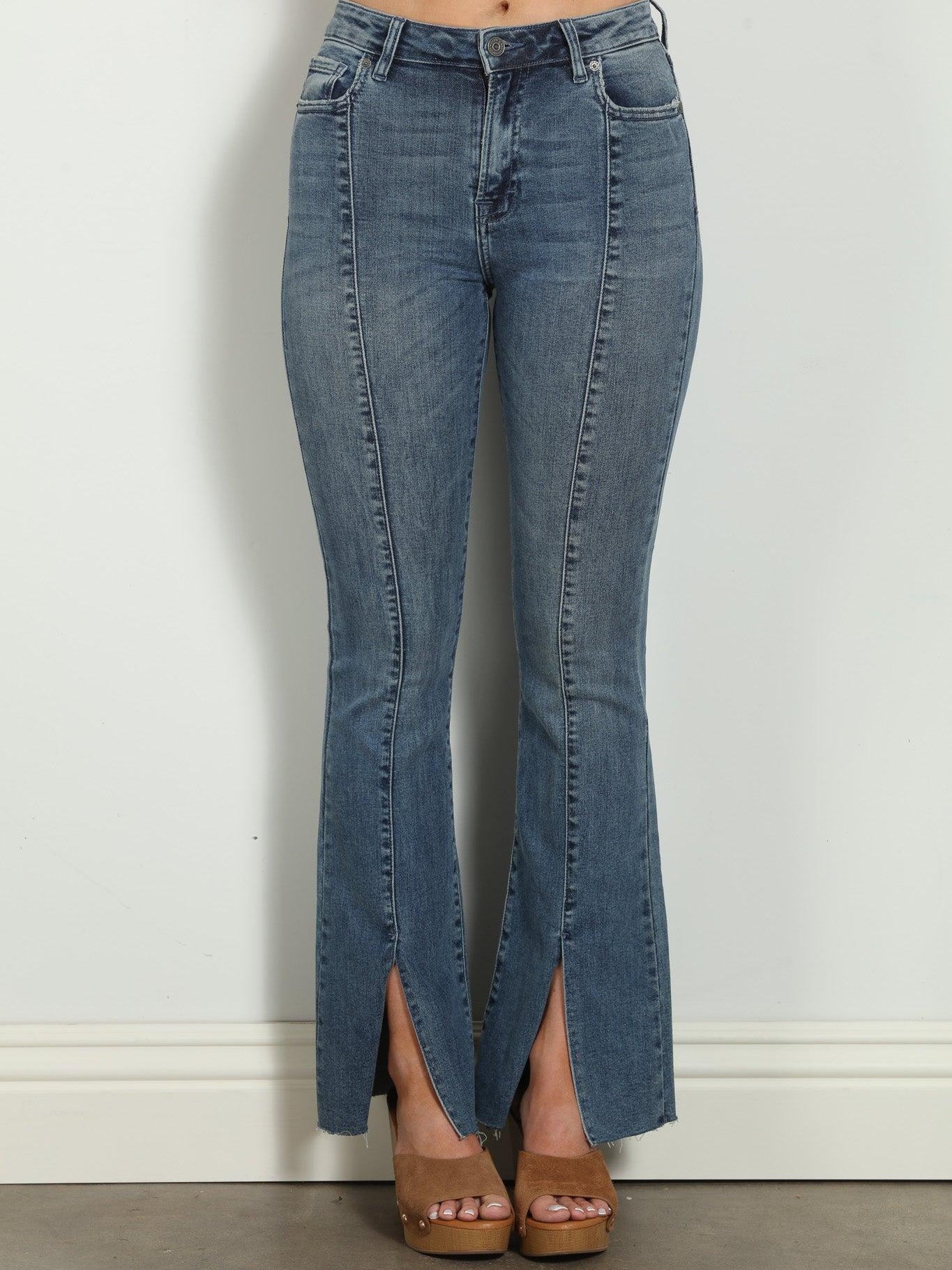 Happi Front Slit Flare Jeans - Medium Dark-FINAL SALE