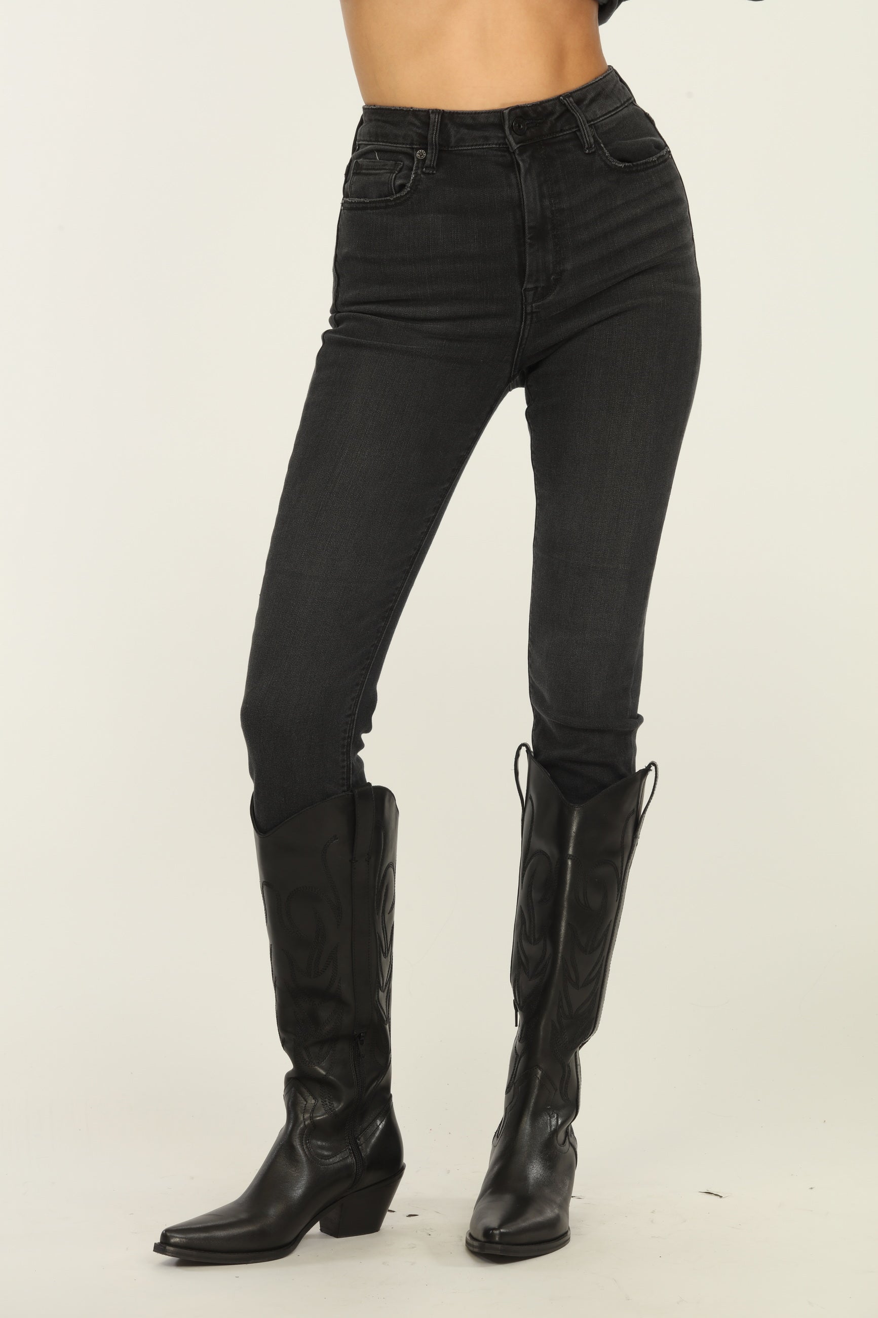 Taylor High Rise Skinny Jean With Front Slit- Black-FINAL SALE