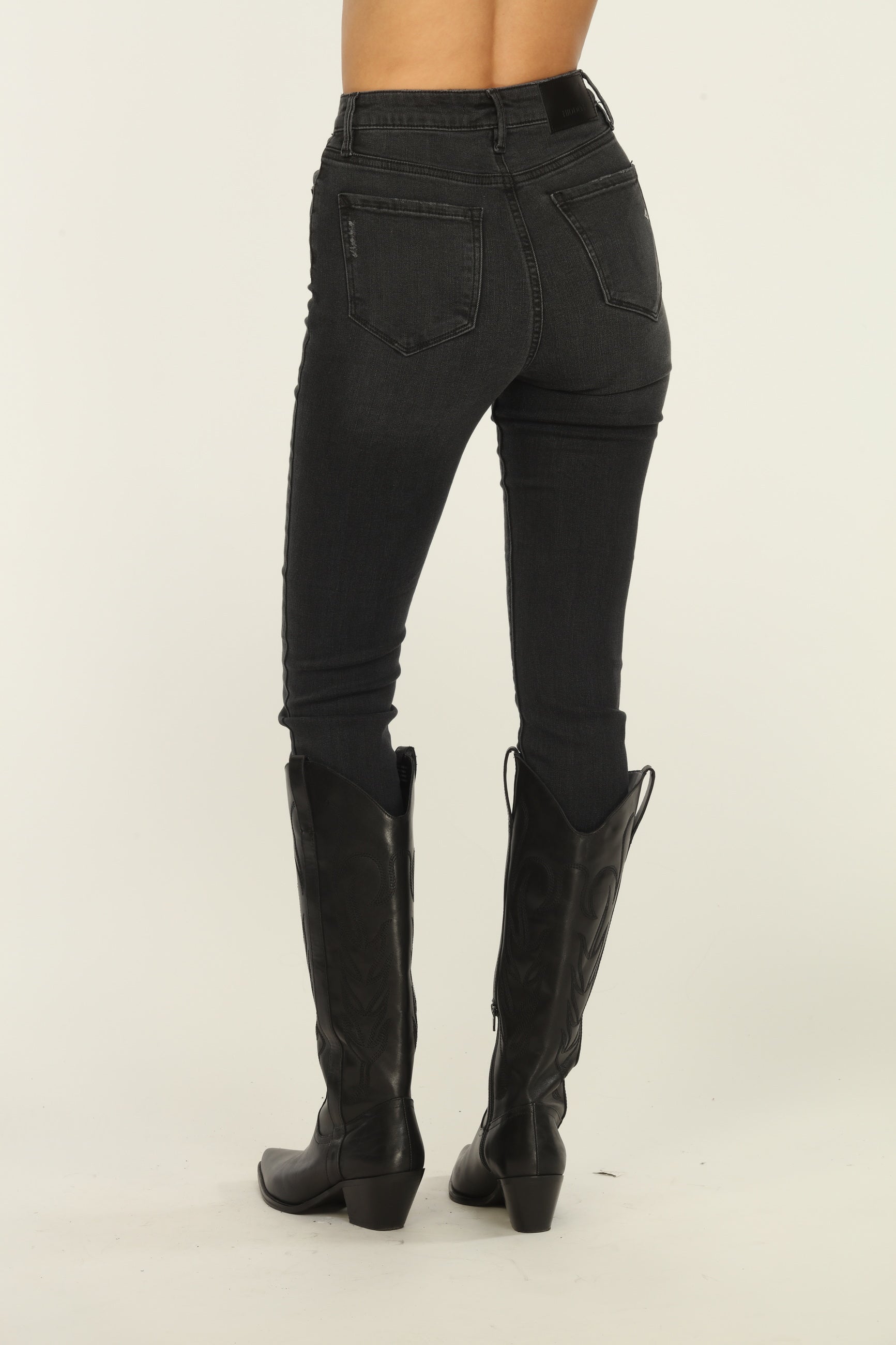 Taylor High Rise Skinny Jean With Front Slit- Black-FINAL SALE