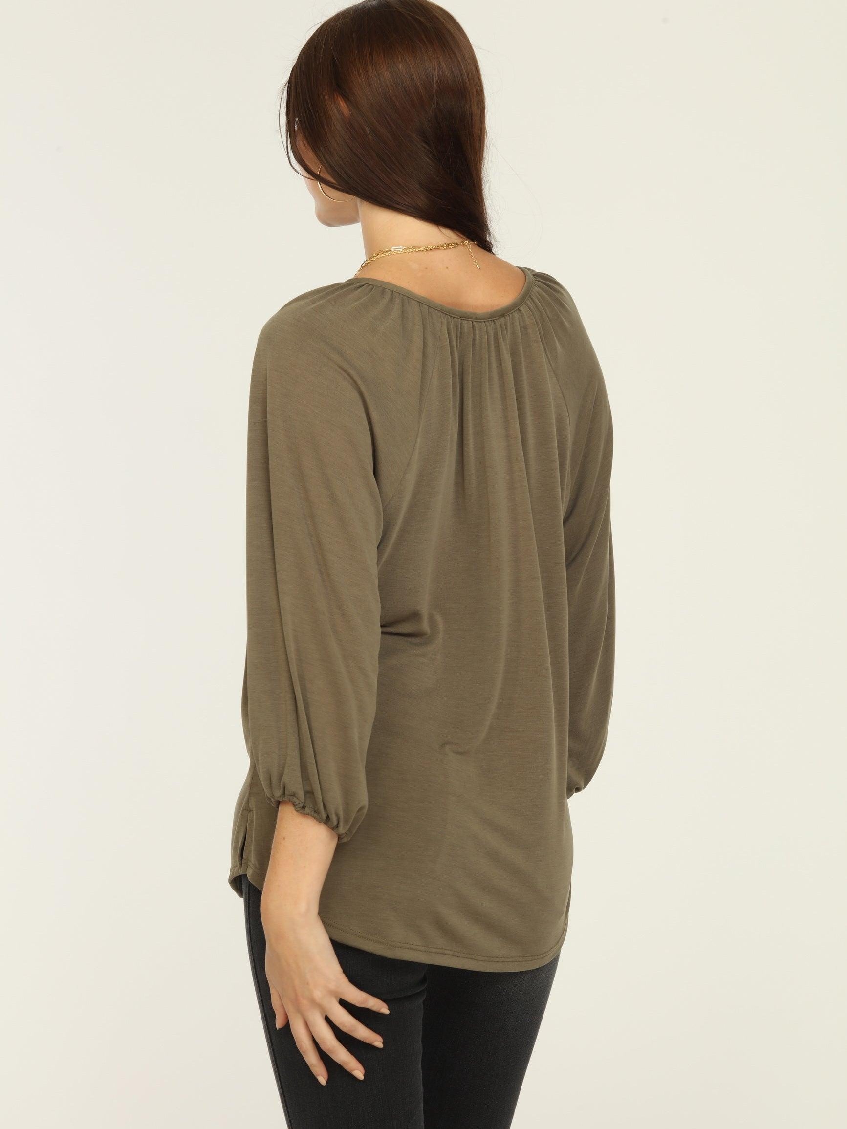 Olive Cupro Stretch Split Neck Top