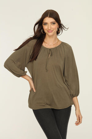 Olive Cupro Stretch Split Neck Top