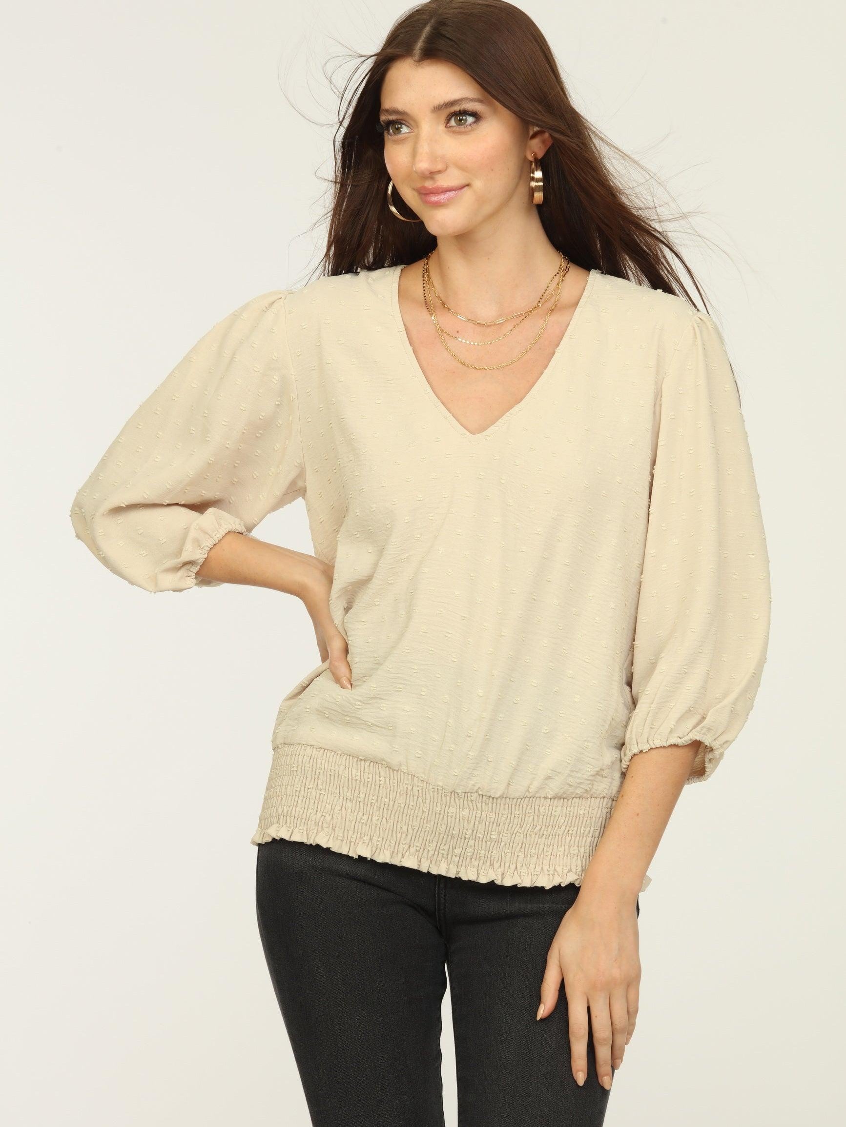 Tan Airflow V-Neck Top-FINAL SALE