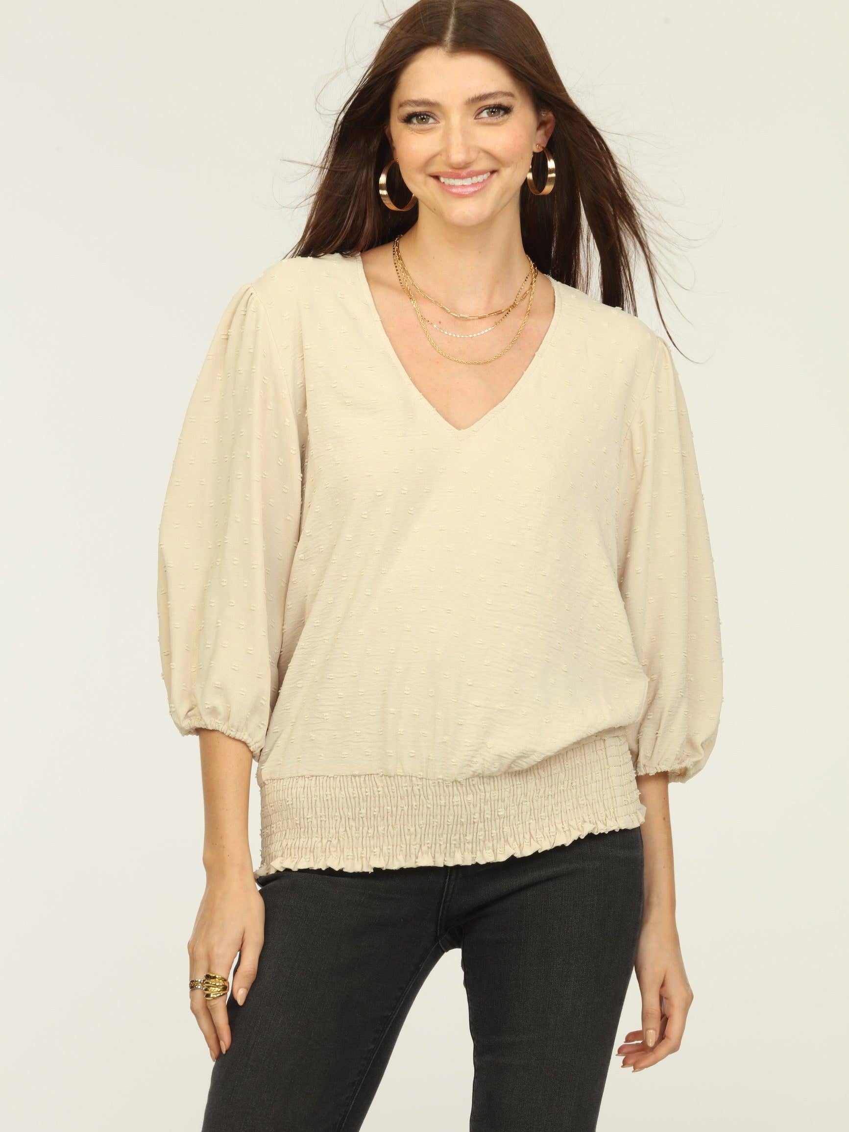 Tan Airflow V-Neck Top-FINAL SALE