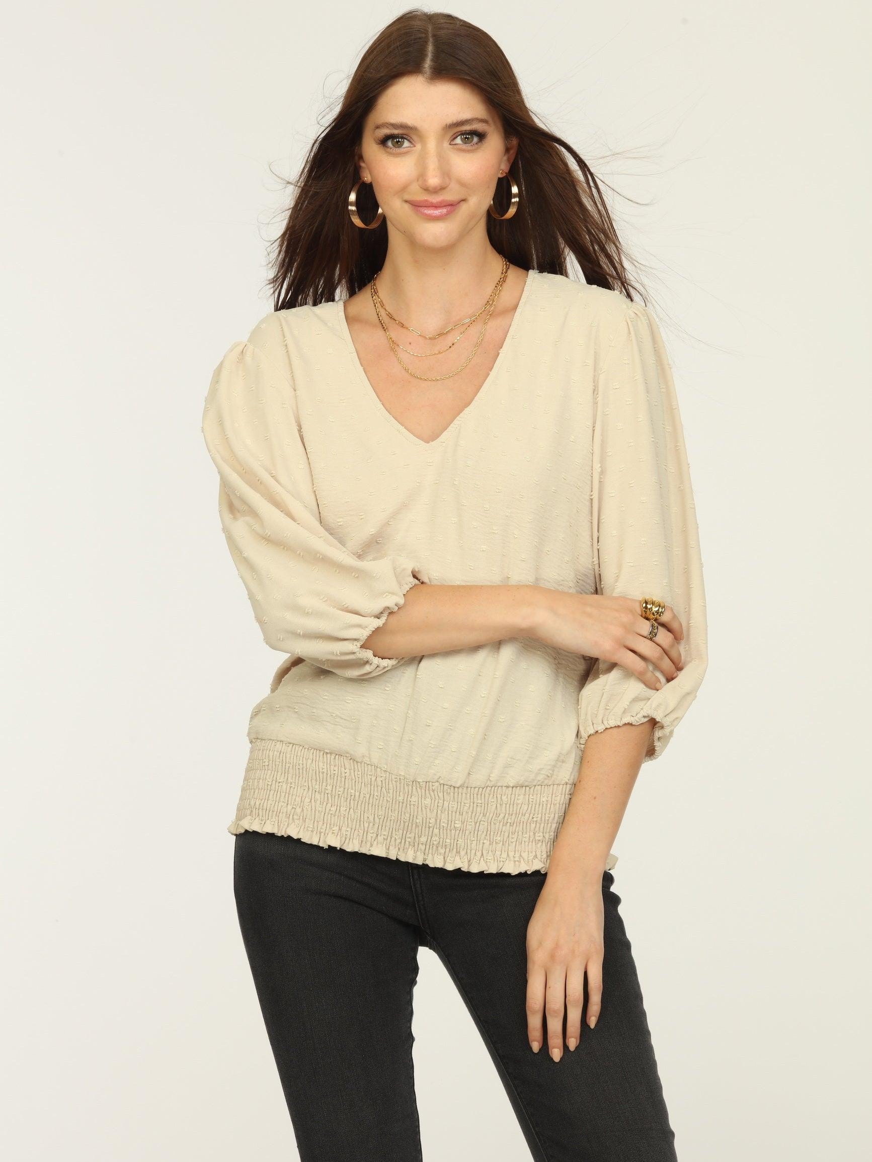 Tan Airflow V-Neck Top-FINAL SALE