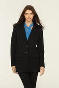 black blazer and blue top on woman