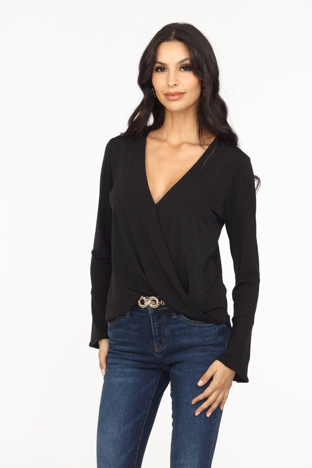 Black ITY Surplice Bell Sleeve Top - BEST SELLER