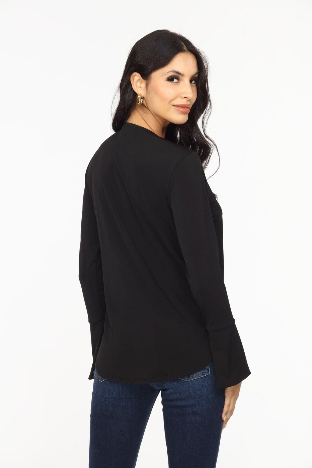Black ITY Surplice Bell Sleeve Top - BEST SELLER