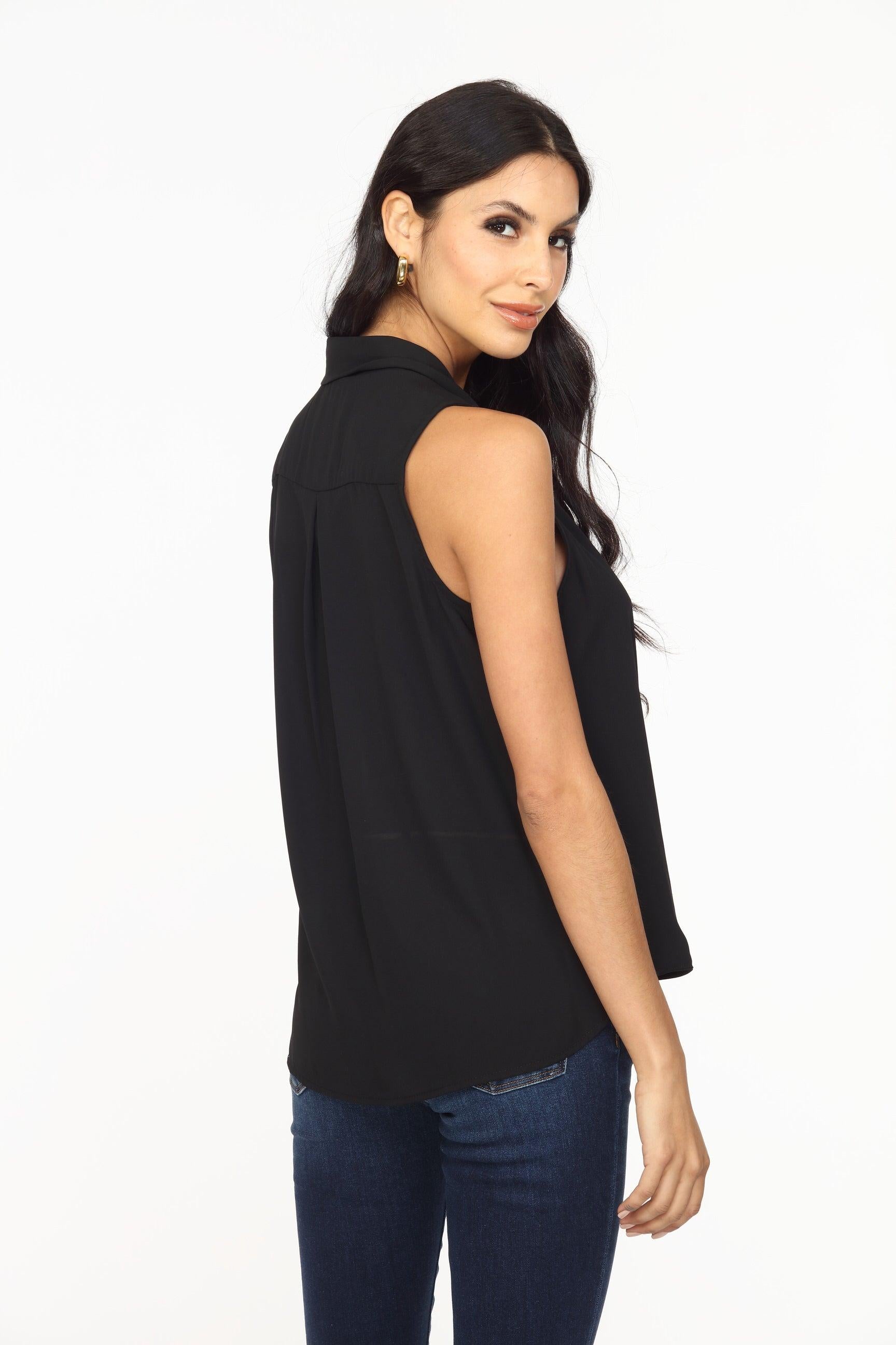 Onyx Sleeveless Surplice Collar Top