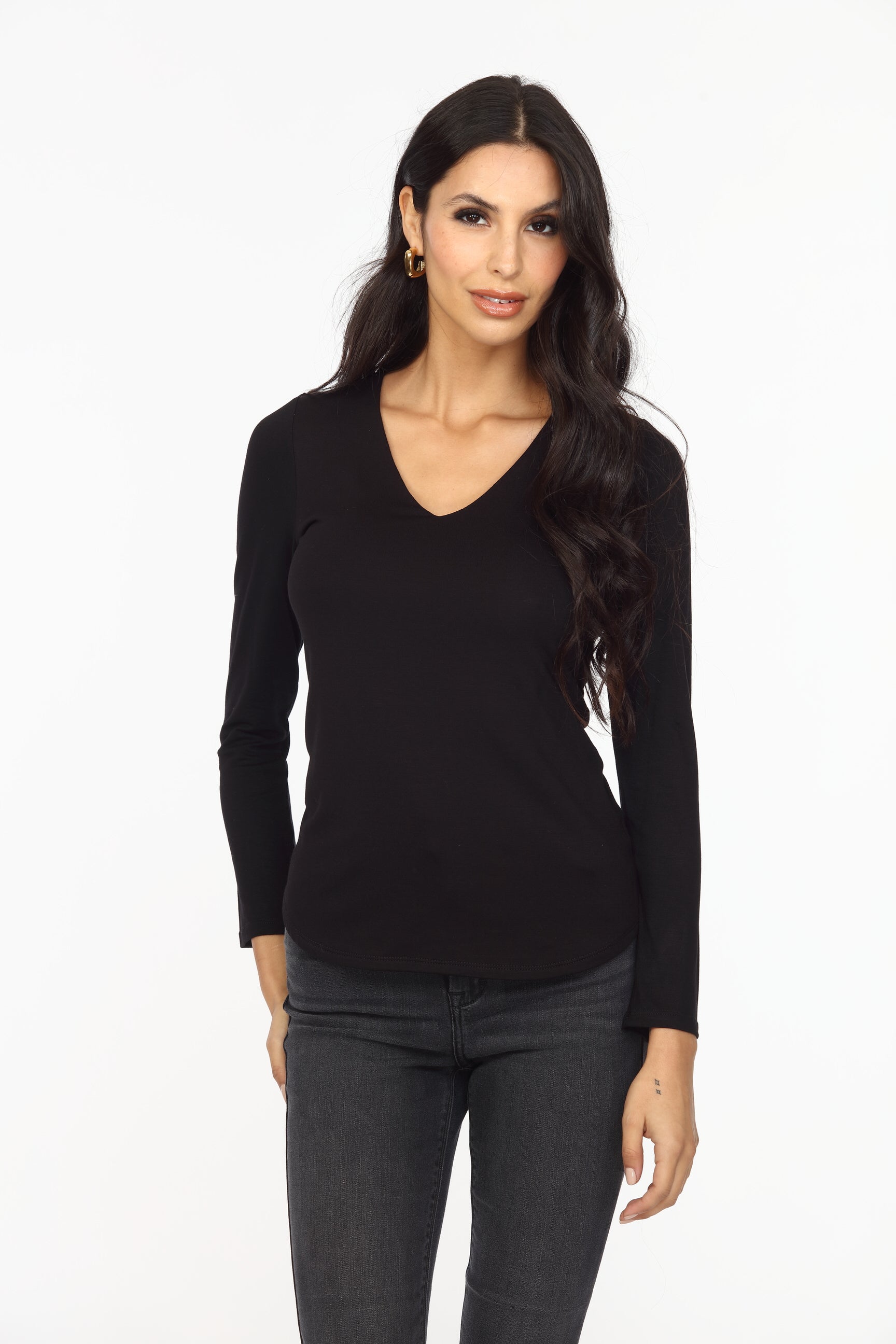 Black Lined V-Neck Long Sleeve Top-FINAL SALE